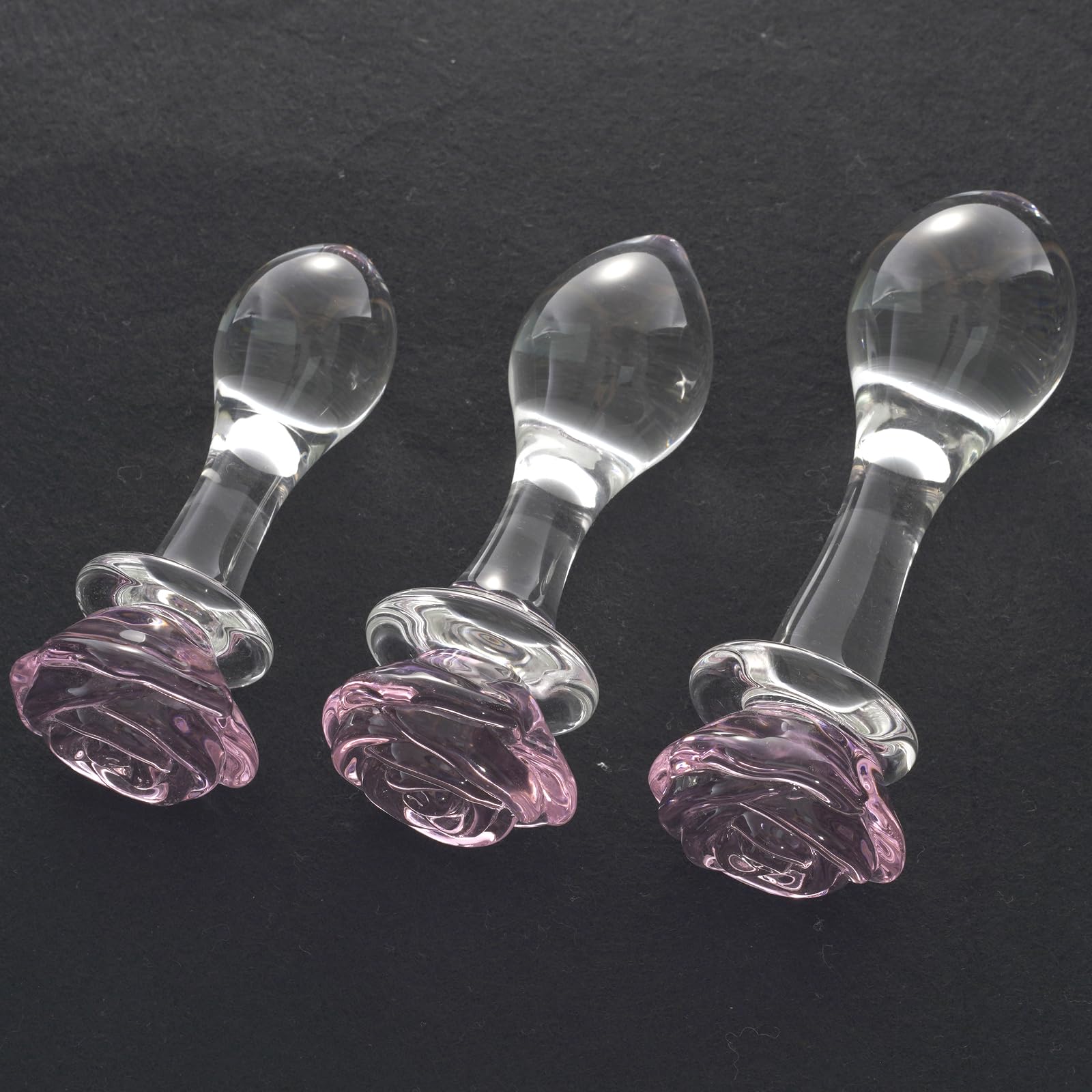 3-Piece Rose and Droplet Shaped Glass Anal Plug Set, Crystal Butt Plugs, Anal Stimulation Trainer, Anus Expander Training Sex Toys Anal Masturbation Plug for Adult Men Women Gay and Couples