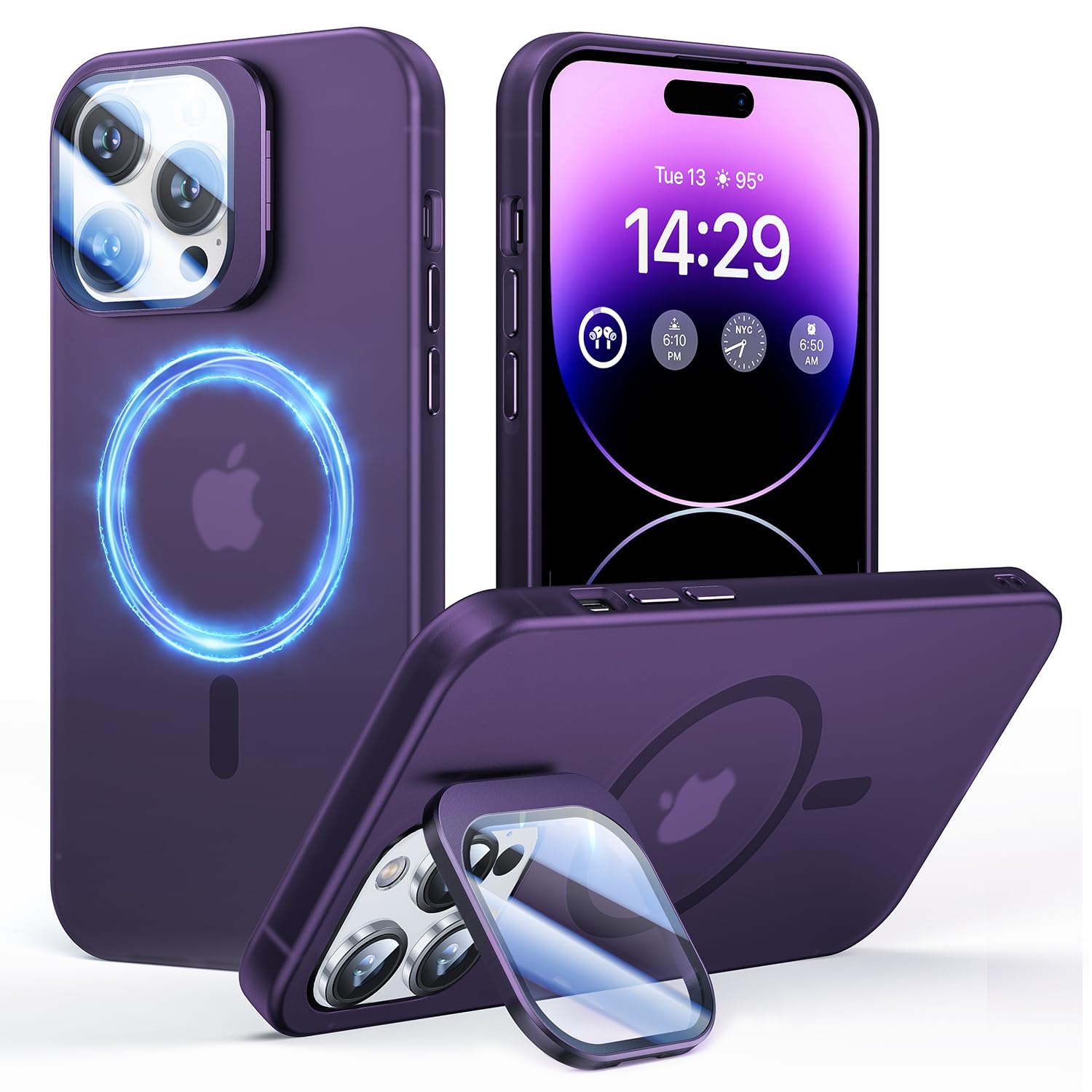 degeca for iPhone 14 Pro Case, Military Grade Drop Protection, Compatible with MagSafe, Built-in Stash Stand & Camera Lens Protector, Magnetic Phone