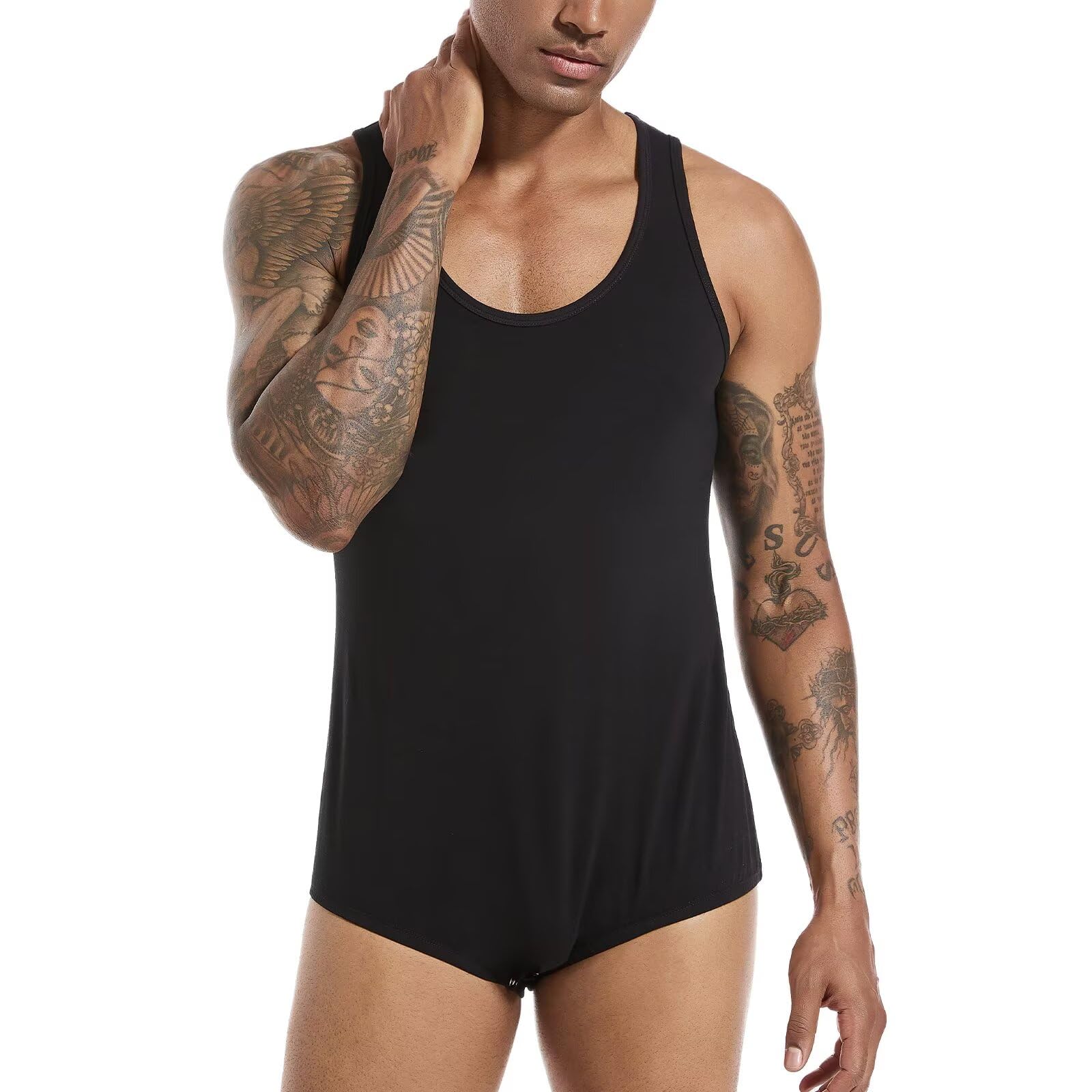 Landofgenie Combinaison sans Manches pour Hommes Pyjama Une Pièce Onesie en Coton Bodysuit pour Adultes