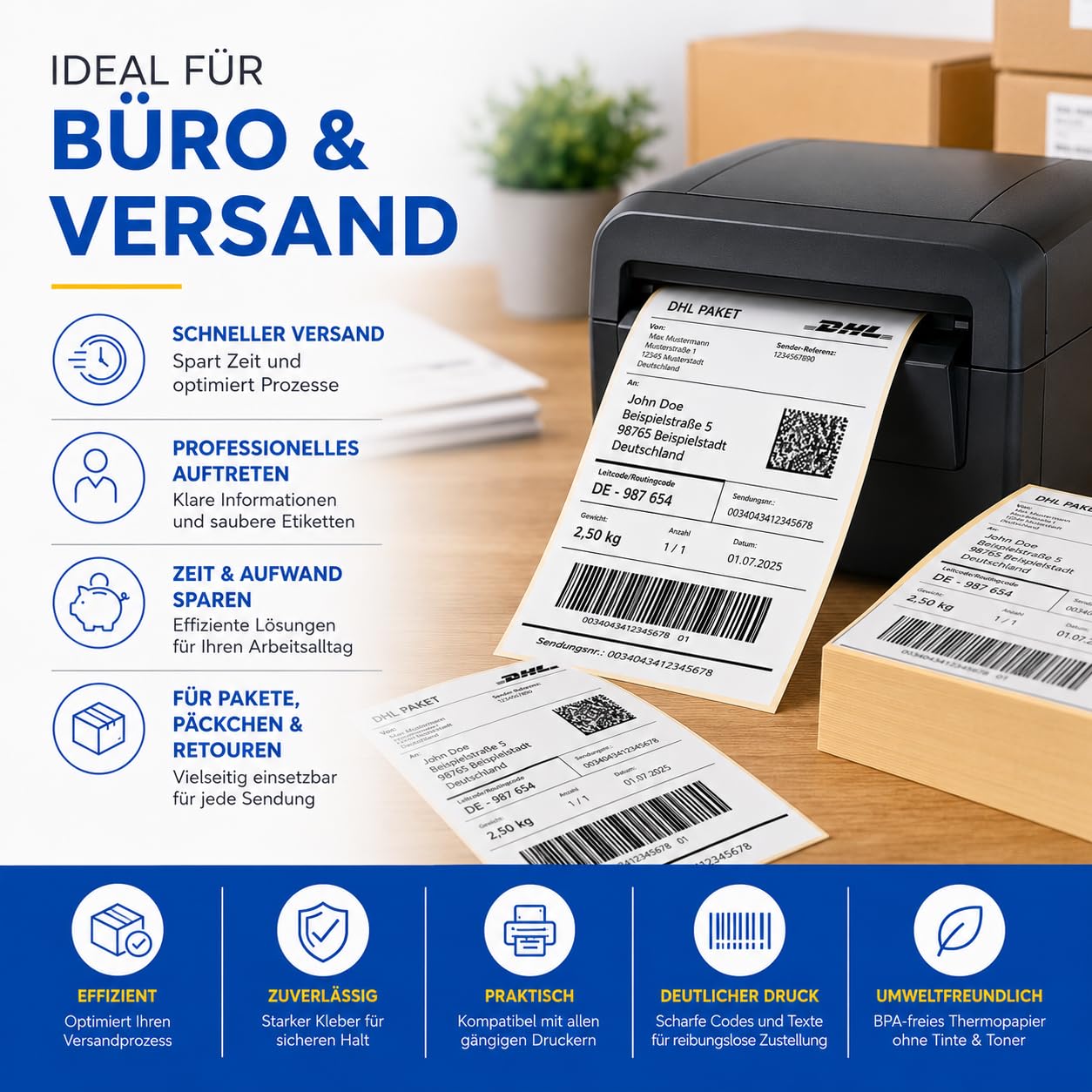4000x DHL DPD GLS Versandaufkleber selbstklebend Aufkleber 4×6 DHL Etiketten (500 Stück 20 x 11 cm) Thermopapier Versandetiketten, Etiketten Papier für Drucker/Labeldrucker