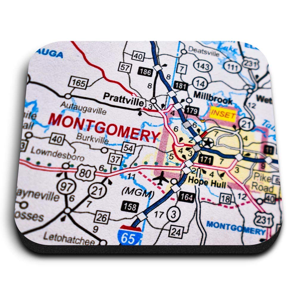 Destination Vinyl Ltd Multicolor 1 X Square Mdf Fridge Magnet - Montgomery Alabama America Usa Travel Map 45773
