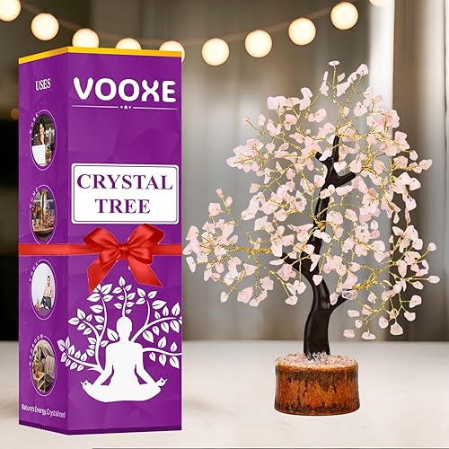 Miniatura 7 de Árbol de cuarzo rosa hecho a mano con piedras preciosas curativas para decoración del hogar, la oficina y el escritorio, árbol del dinero Feng Shui