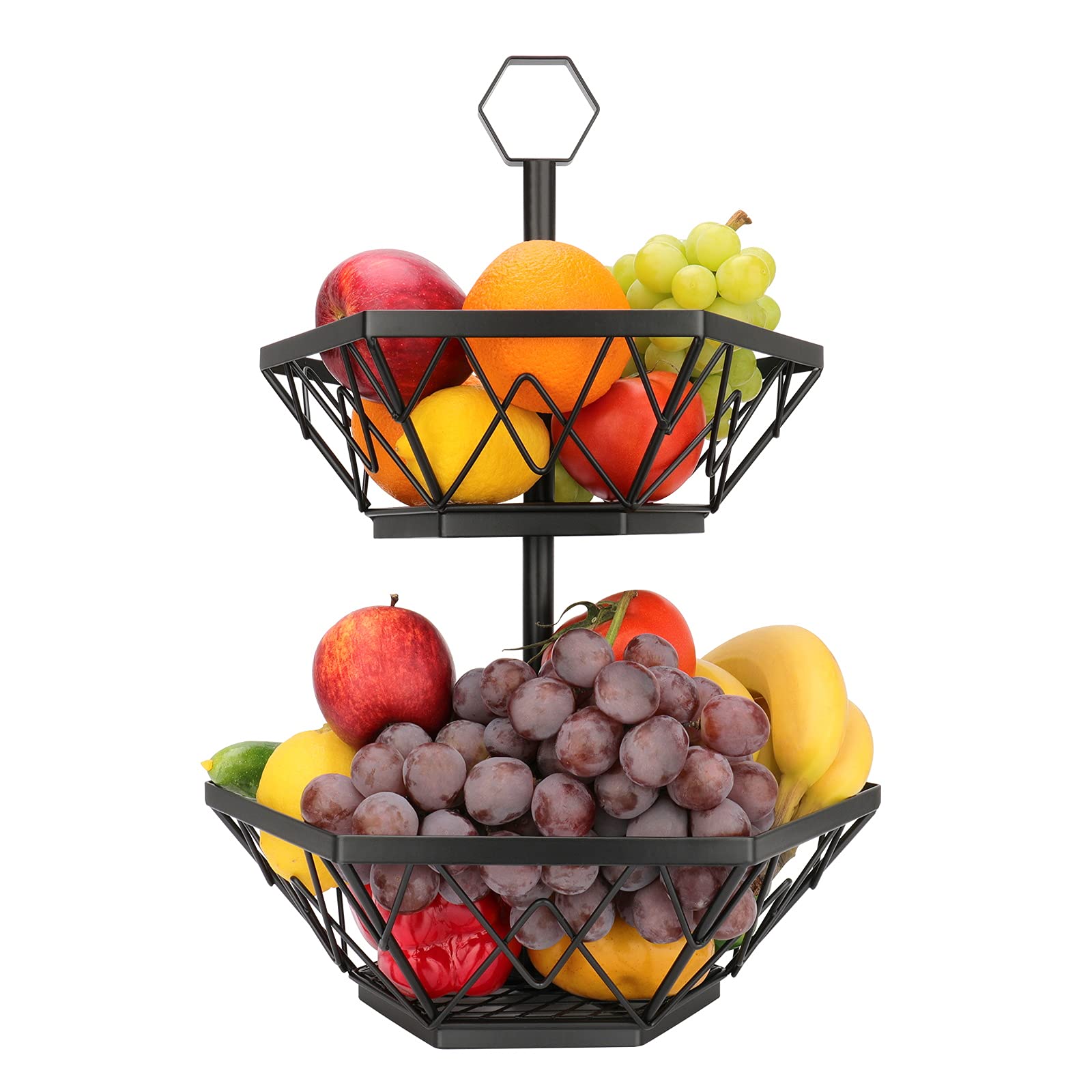 Buy 2 Tier Fruit Basket, Two Tiered Metal Fruits with Handle