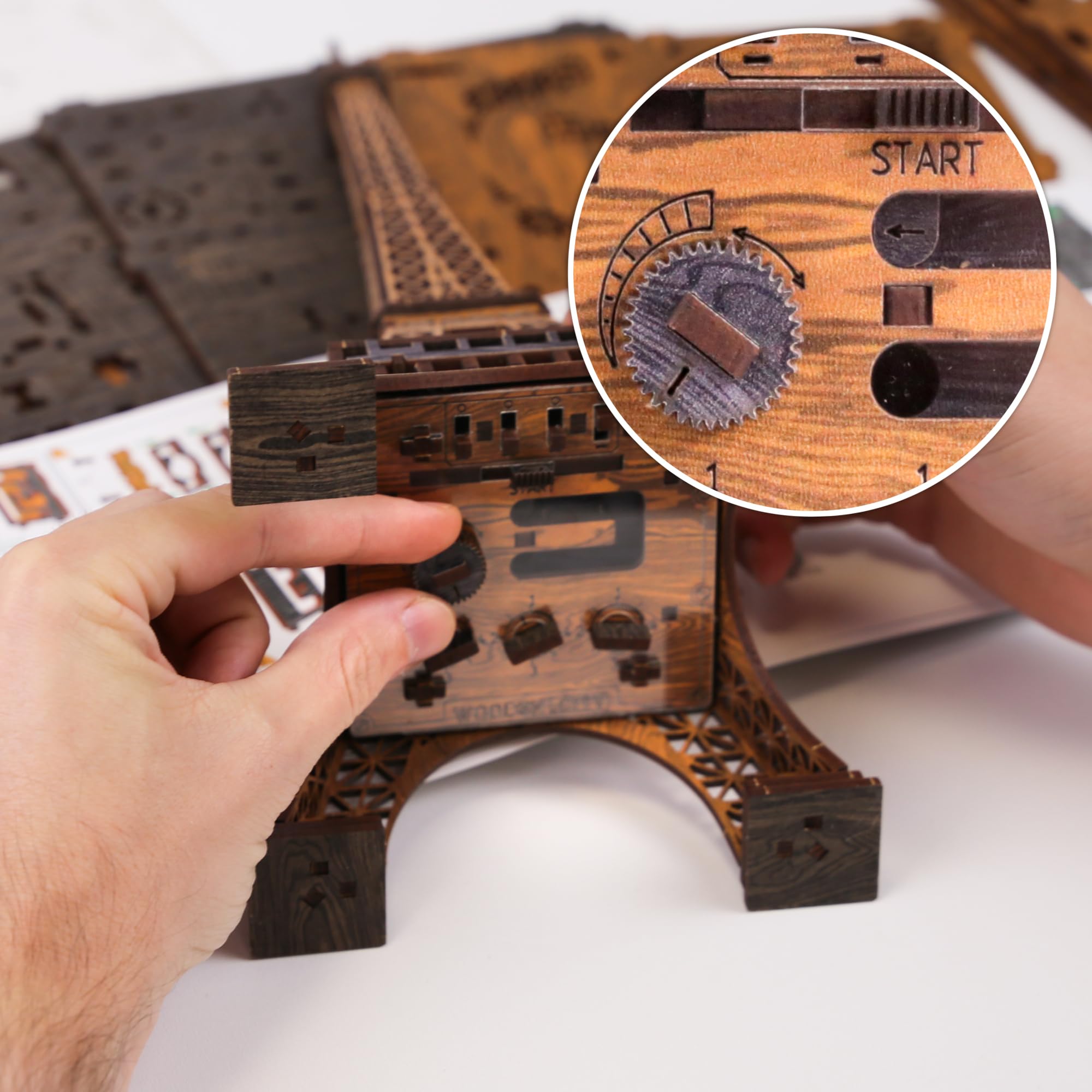 WOODEN.CITY Drewniane pudełko na puzzle, Wieża Eiffla, drewniane puzzle 3D, dla dorosłych, pokój ewakuacyjny, drewniane pudełko na sztuczki, 180 sztuk, wyprodukowano w UE