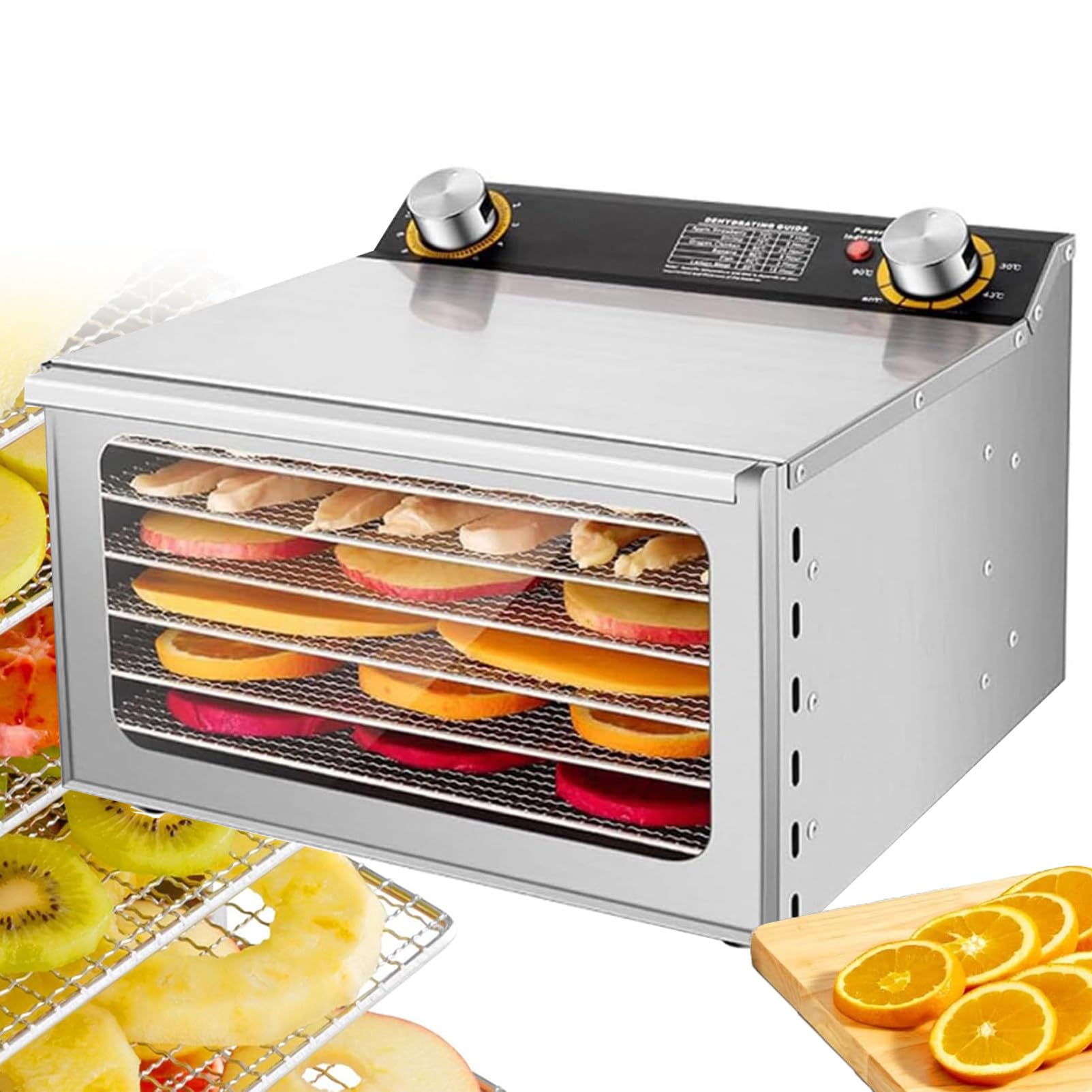 Essiccatore Alimentare Commerciale, Essiccatore per Carne E Frutta Secca in Acciaio Inox, Cottura A 360 Gradi, Doppia Fila di Prese d'Aria, Armadio di Essiccazione con Visualizzazione 6Layer