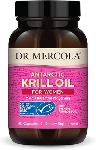 Dr. Mercola Aceite de krill para mujeres, 30 porciones (90 cápsulas), 2 mg de astaxantina por porción, con aceite de onagra, suplemento dietético,