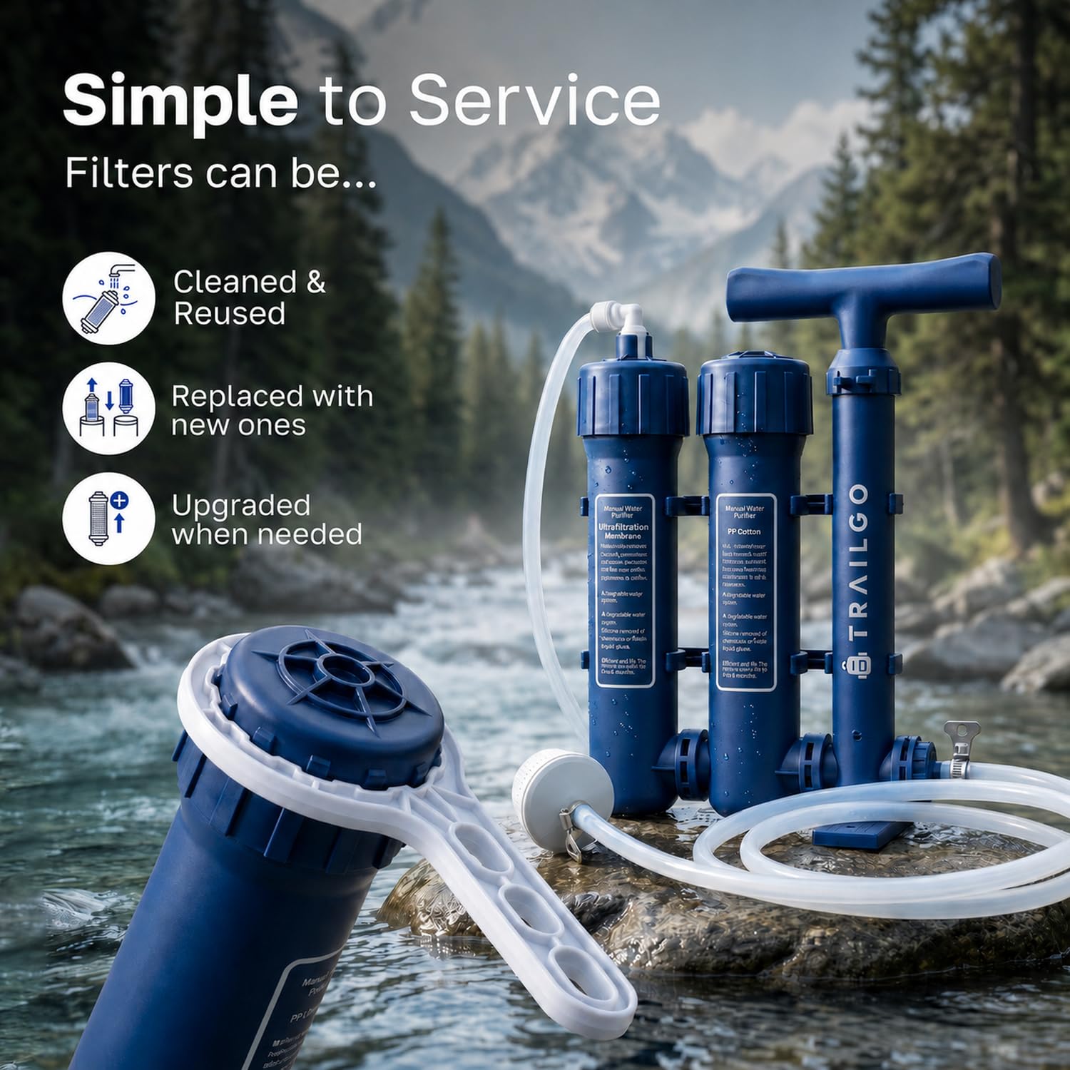 Purificador de agua Pro sistema de purificación de agua para supervivencia, bomba de mano de alto volumen, filtro de agua portátil para camping, senderismo, mochileros, preparación de emergencia