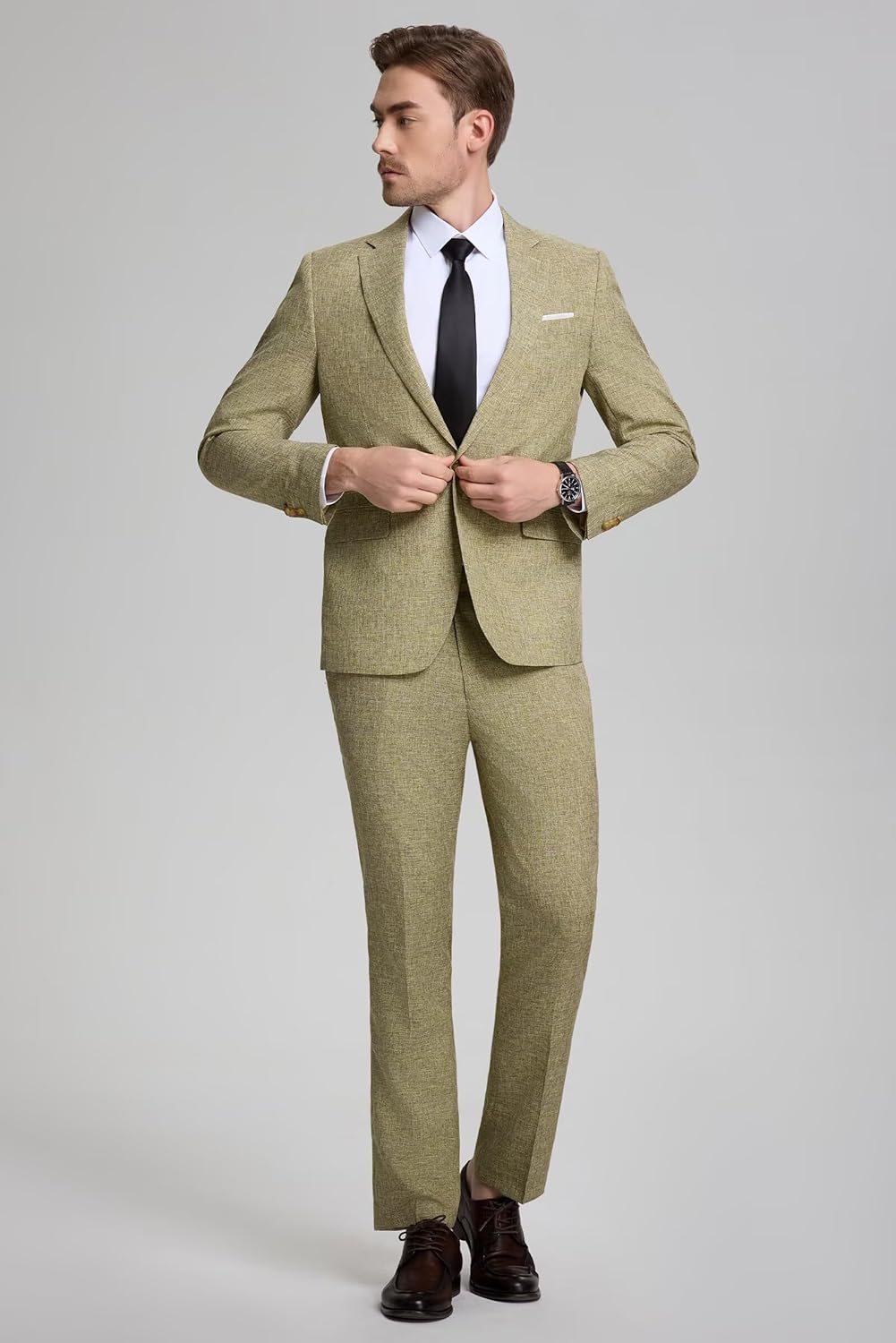 Mens 3 Piece Slim Fit Suit Set Breathable Mens Formal Outfit for Wedding Office Business Party Blazer Pants
