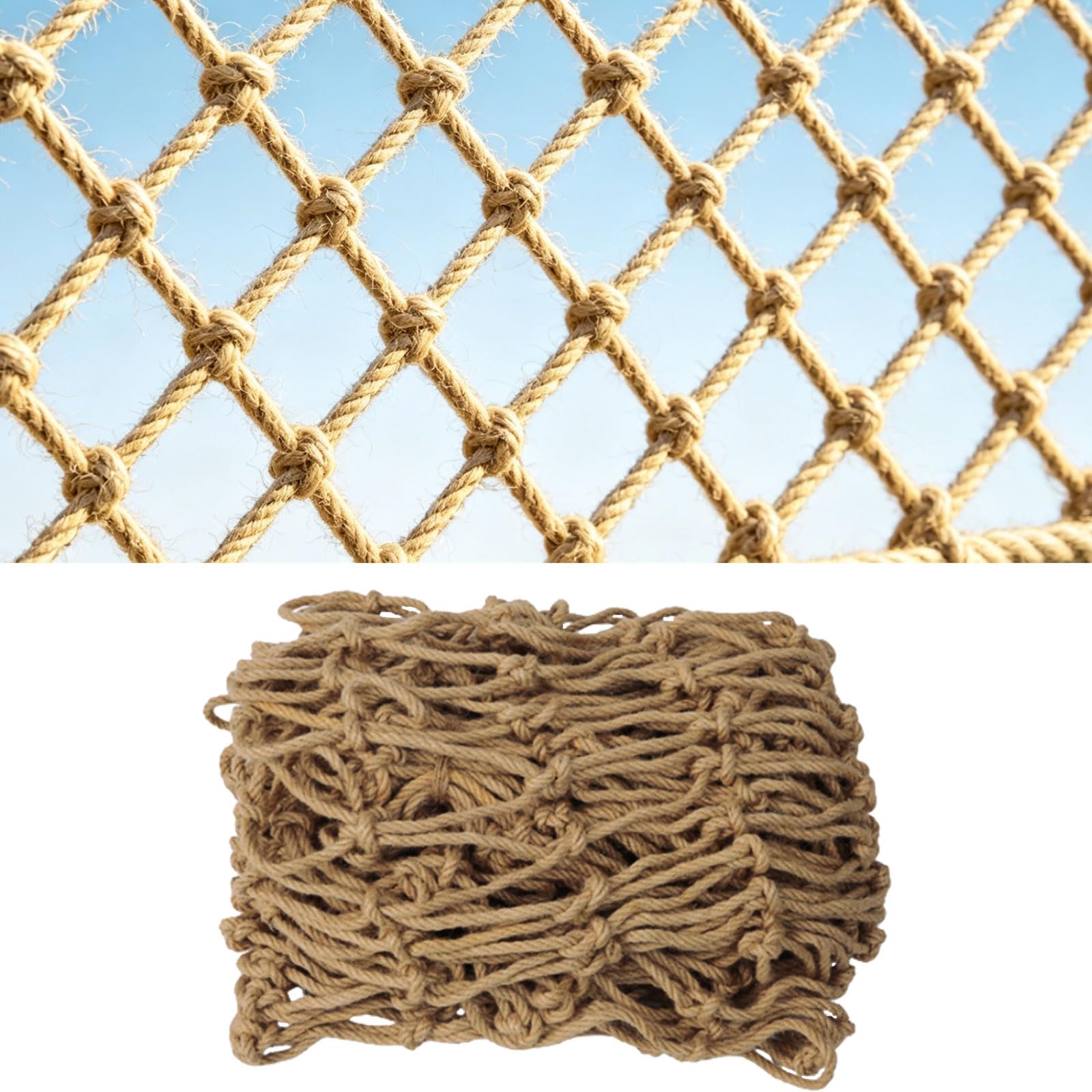Pithsdp Jute Hemp Rope Net, Anti-Fall Safety Netting For Stairs Balcony Railings Banister Playground, Multi-Use Protective Net And Indoor Outdoor Decorative Net(Size:3M×5M(9.8FT×16.4FT),Color:Jute)