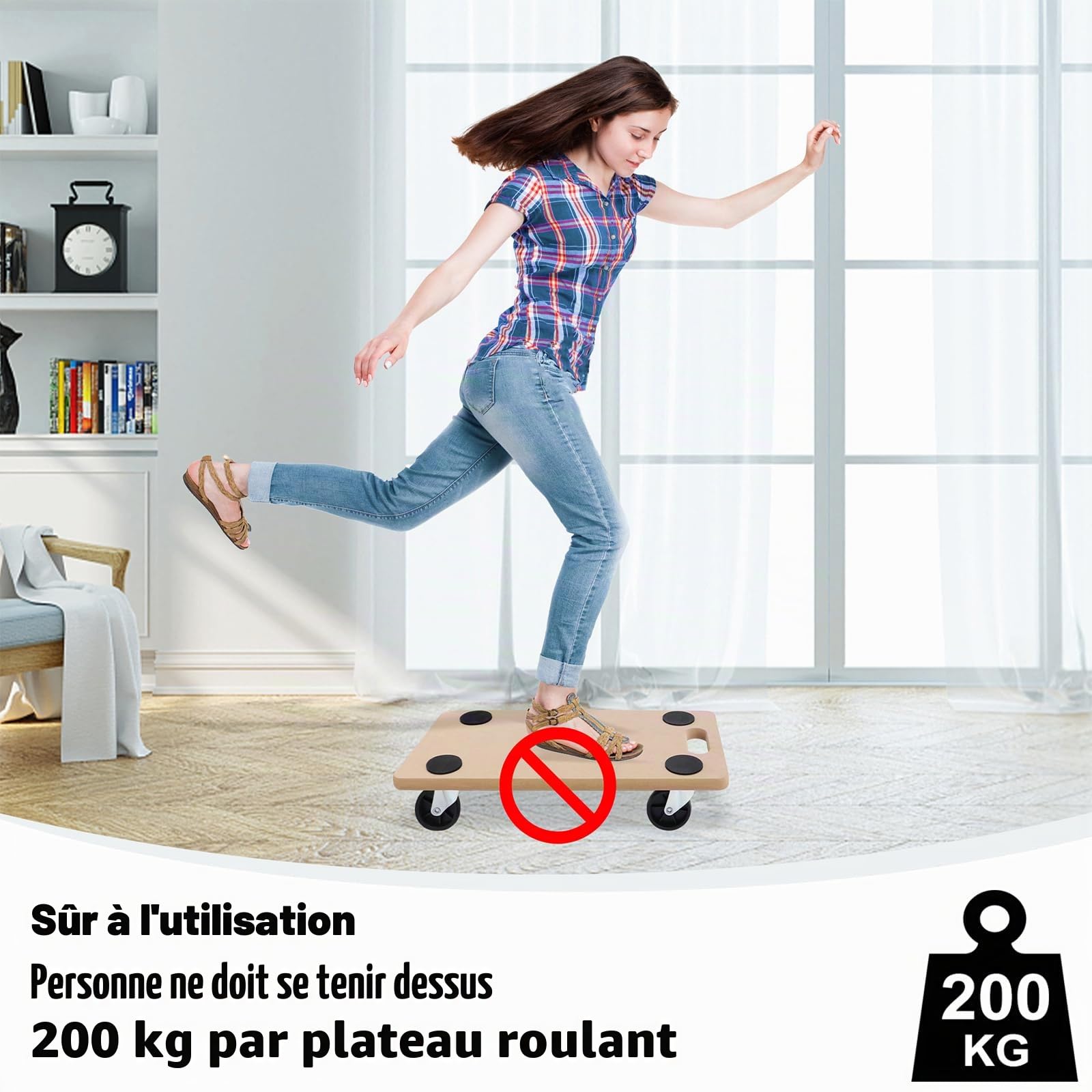 Aufun Lot de 4 Planches à Roulettes Antidérapantes 58 x 29 cm pour Transport et Déménagement avec Patins en Caoutchouc et Ateliers