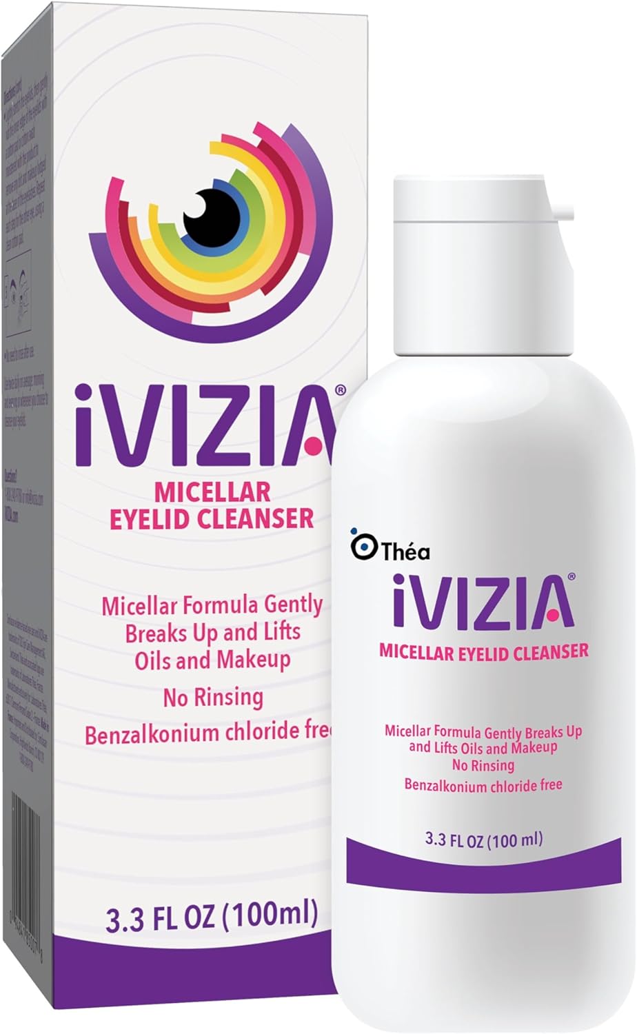 iVIZIA Micellar Eyelid Cleanser for Eyelid Cleansing, Rinse-Free, Gently Removes Makeup, 3.3fl oz Bottle