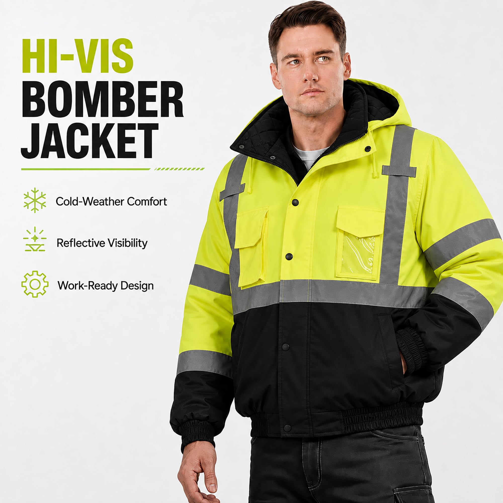 SKSAFETY Hi Vis Safety Bomber Jacket for Men, High Visibility