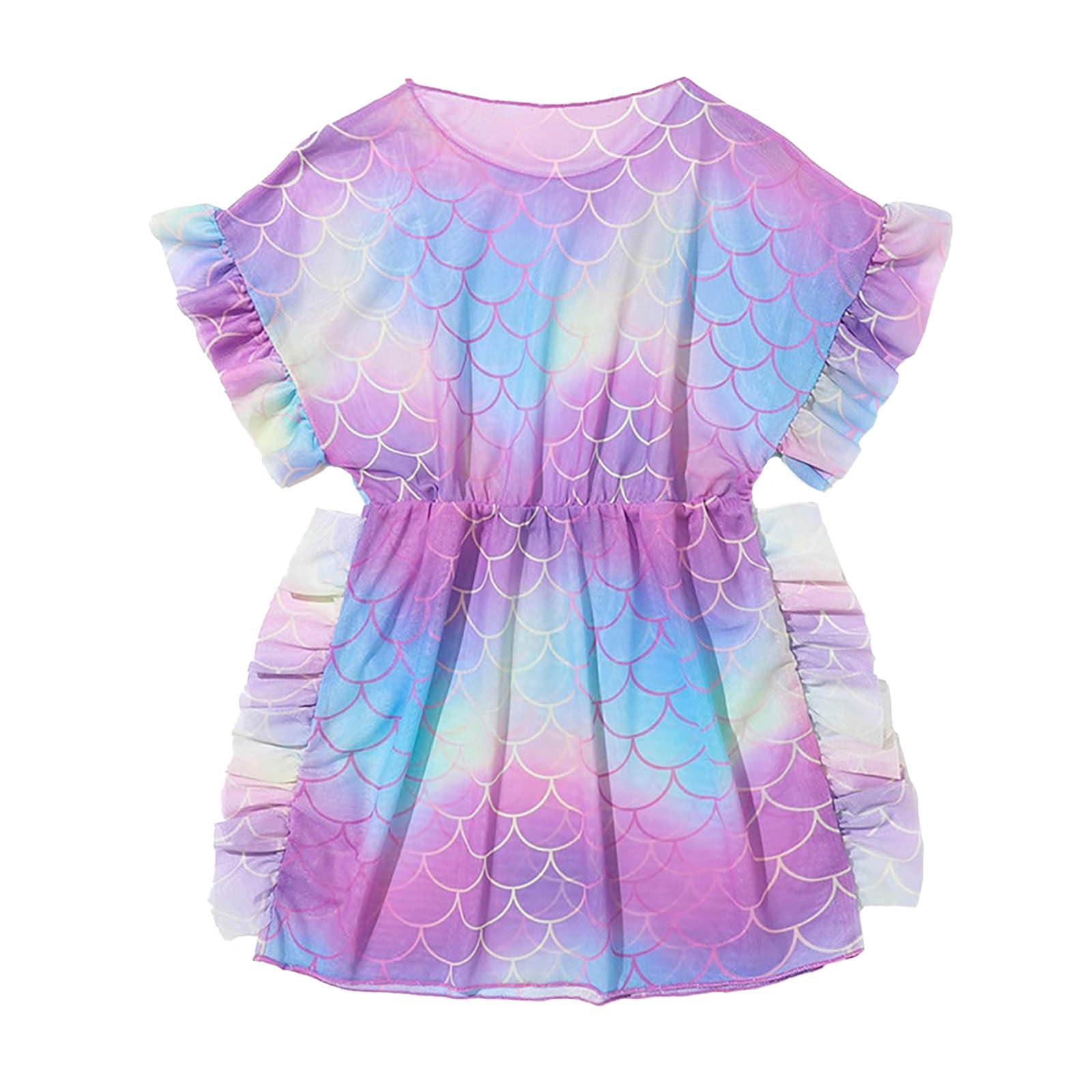 Nyeemya Vestido de Playa para Niñas Bañador de Natación de Gasa Vestido de Mangas Cortas Piscina 7-11años