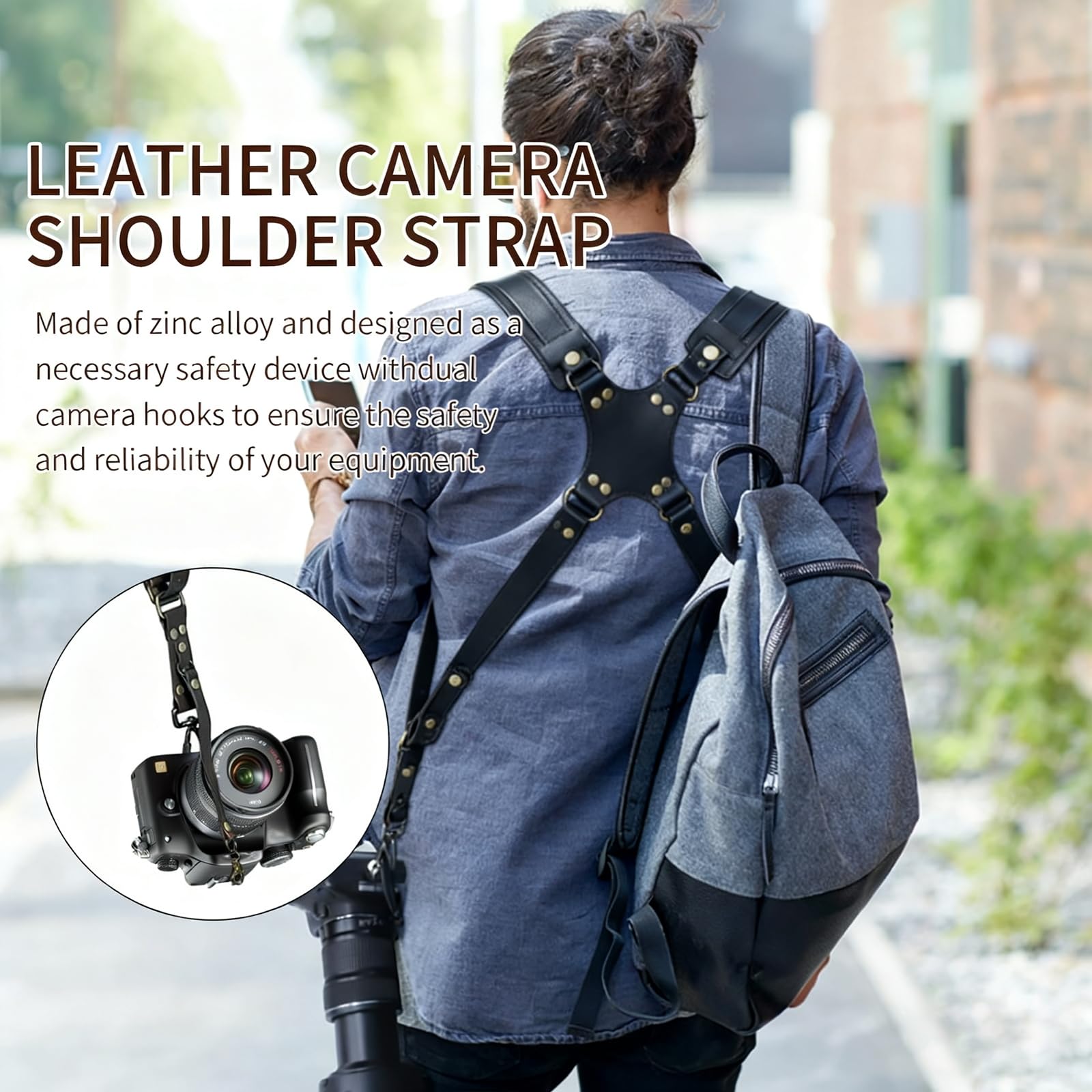 Imbracatura per fotocamera,Cinghie per fotocamera nere per fotografi,Doppia cinghia per fotocamera in pelle per due fotocamere DSLR/SLR
