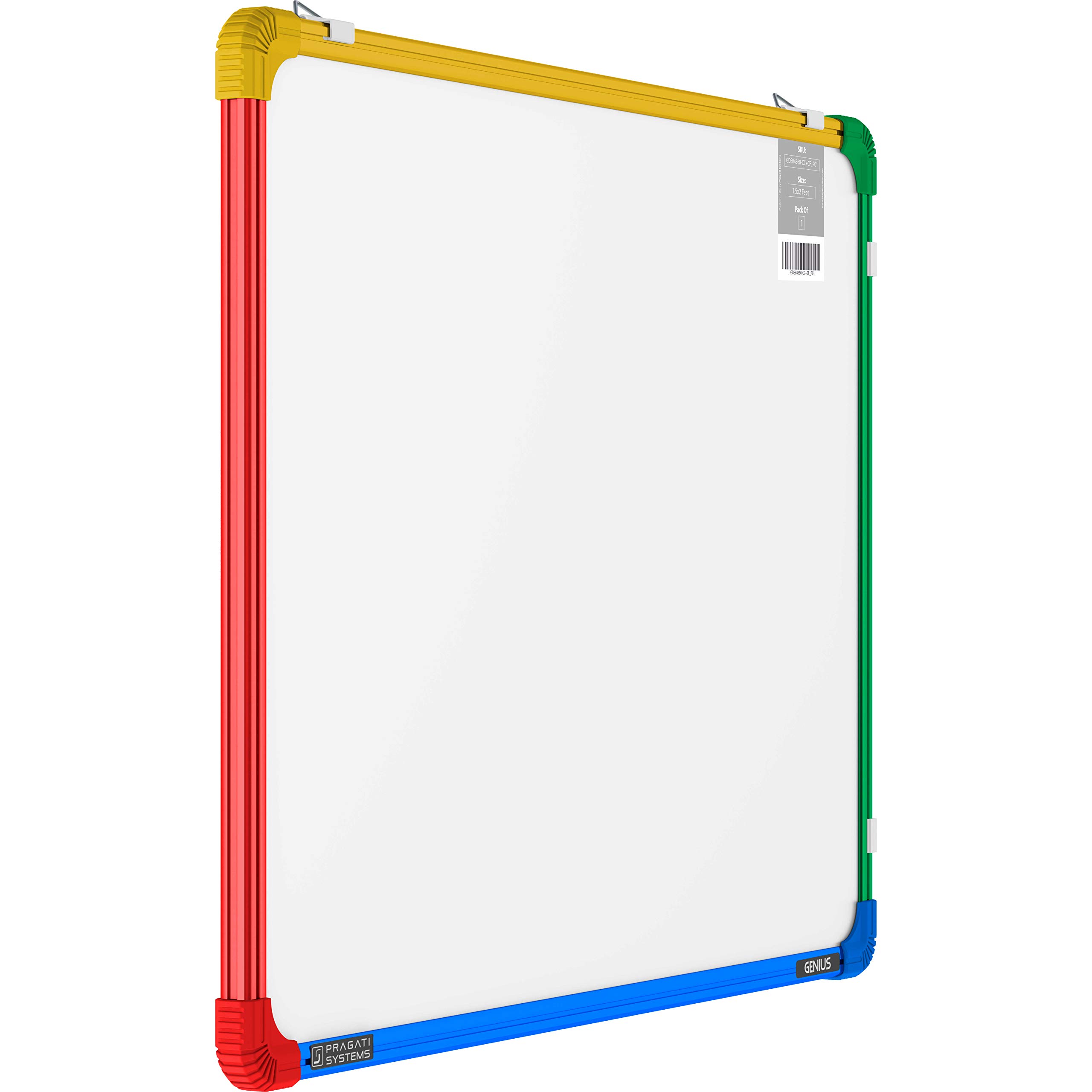 Pragati Systems® Genius Double-Sided Writing Board (Whiteboard + Chalkboard) with Colorful Corner & Frame for Kids, Home & Kitchen, 1.5x2 Feet (Pack of 1)