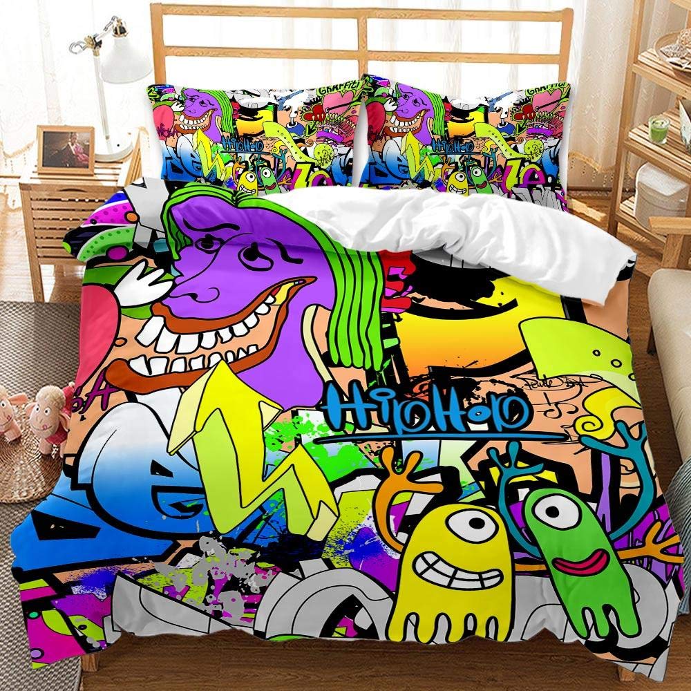 Drap de lit Queen Size animé et parure 3 pièces en coton polyester durable