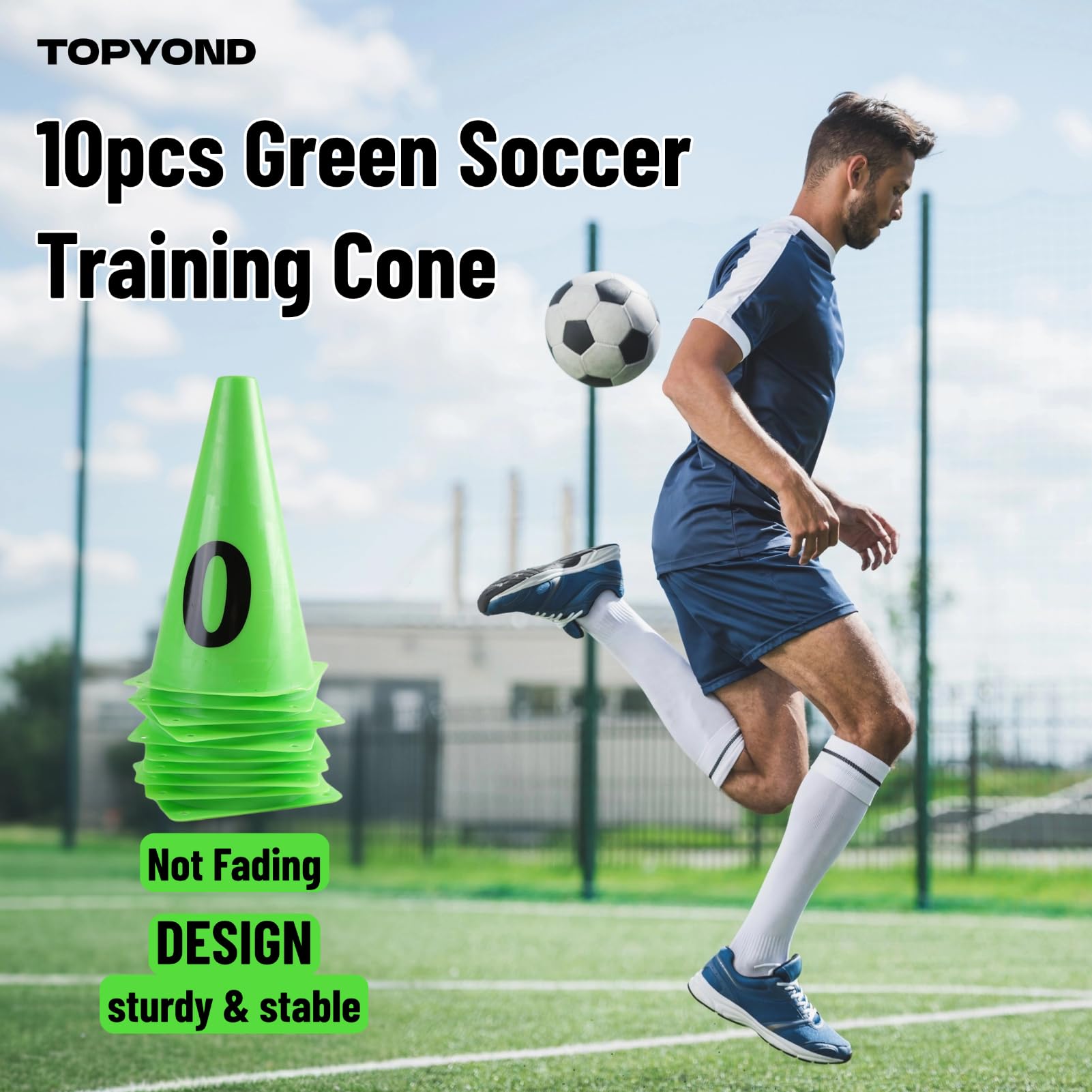 Topyond 10 Conos de Conos de Entrenamiento de Fútbol, Entrenamiento de Fútbol Verdes, 23 cm, Marcadores de Bloqueo de Fútbol con Números del 0 al 9 para Ejercicios y Entrenamientos