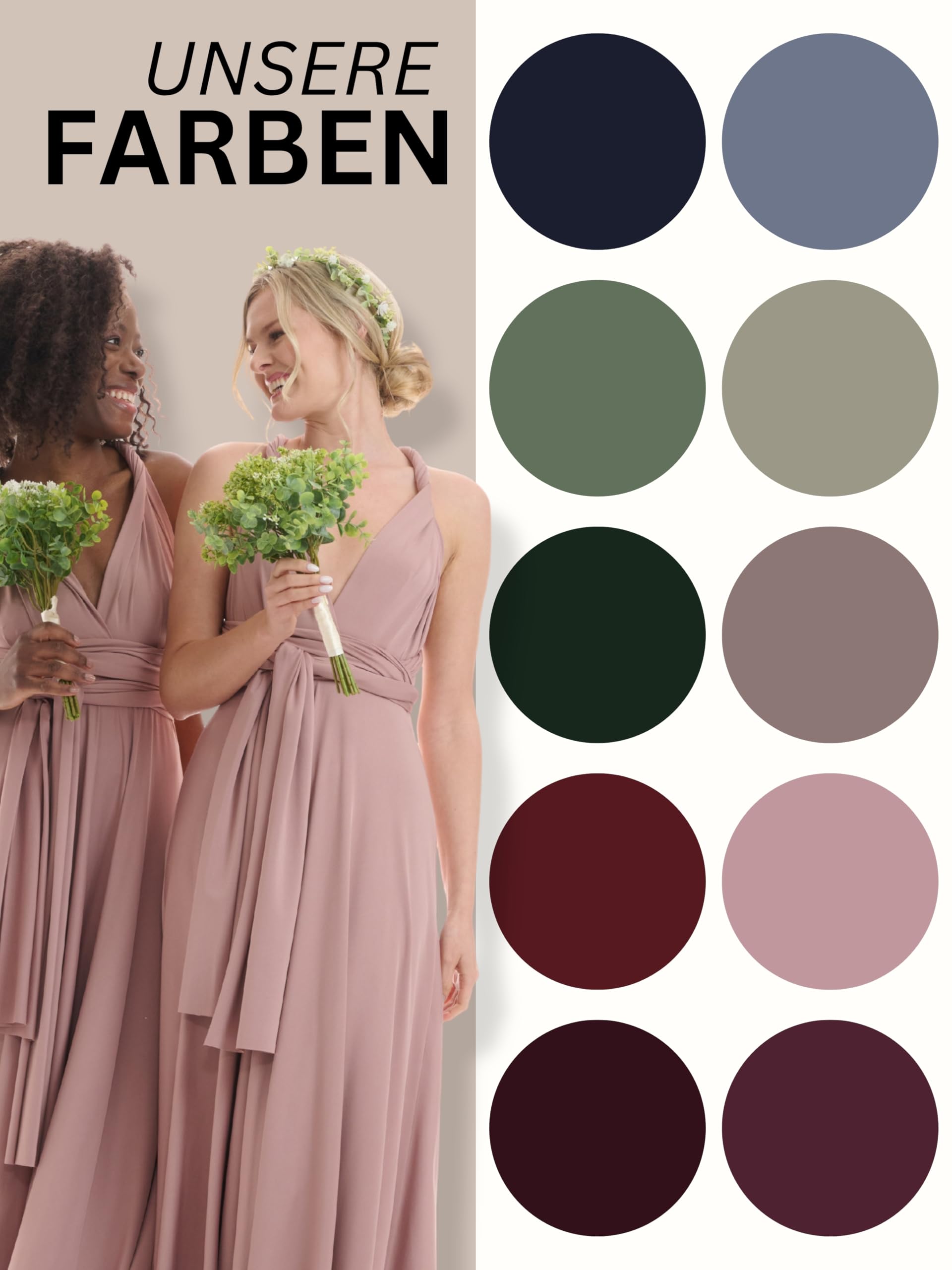 Juvell Brautjungfernkleider lang - Infinity Dress Maxi - Abendkleider elegant-festlich - Multiway-Wickelkleid - Hochzeit-Abiball-Bridesmaid - 1000