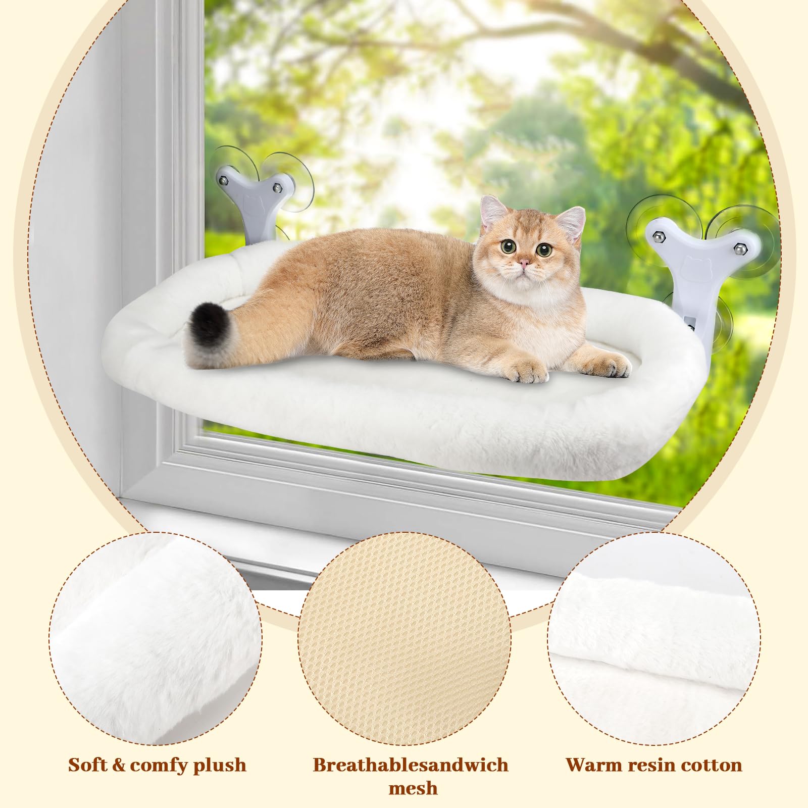 Sprifityy Hamac pour Chat,avec ventouses Stables,Chaise Longue Pliable,hamac de fenêtre,lit pour Animaux de Compagnie,Bain de Soleil,capacité de Charge jusqu'à 23 kg (Blanc, XL)