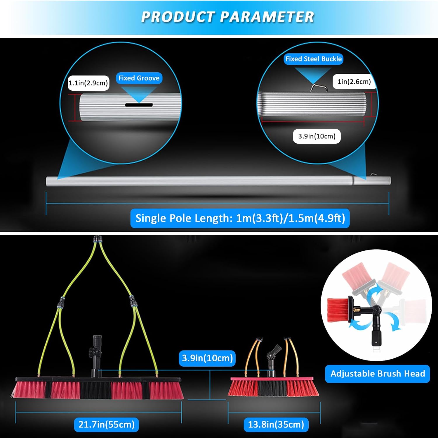 Window Cleaning Pole Water Fed Telescopic Brush Professional Window Cleaning Equipment Kit Extendable Cleaner Conservatory Roof Cleaning Photovoltaic and Solar Panels Window Cleaning Tool