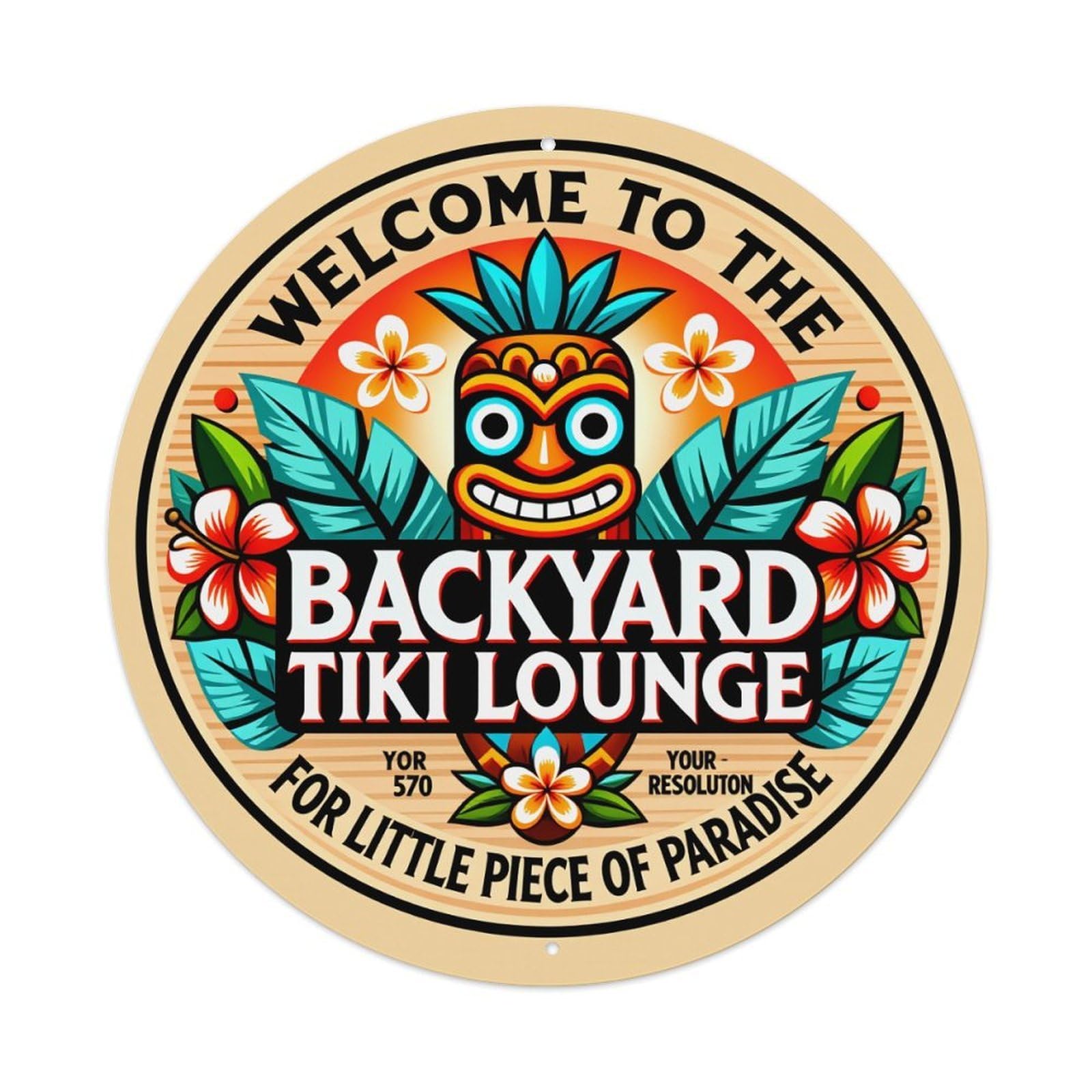 Tiki Mask Flowers Leaves Tropical Paradise Welcome Sign Round Vintage Tin Sign,Retro Wall Art,Metal Poster for Home, Bar, Garage, Cafe, Rustic Indoor & Outdoor Decor, 8x8 Inches