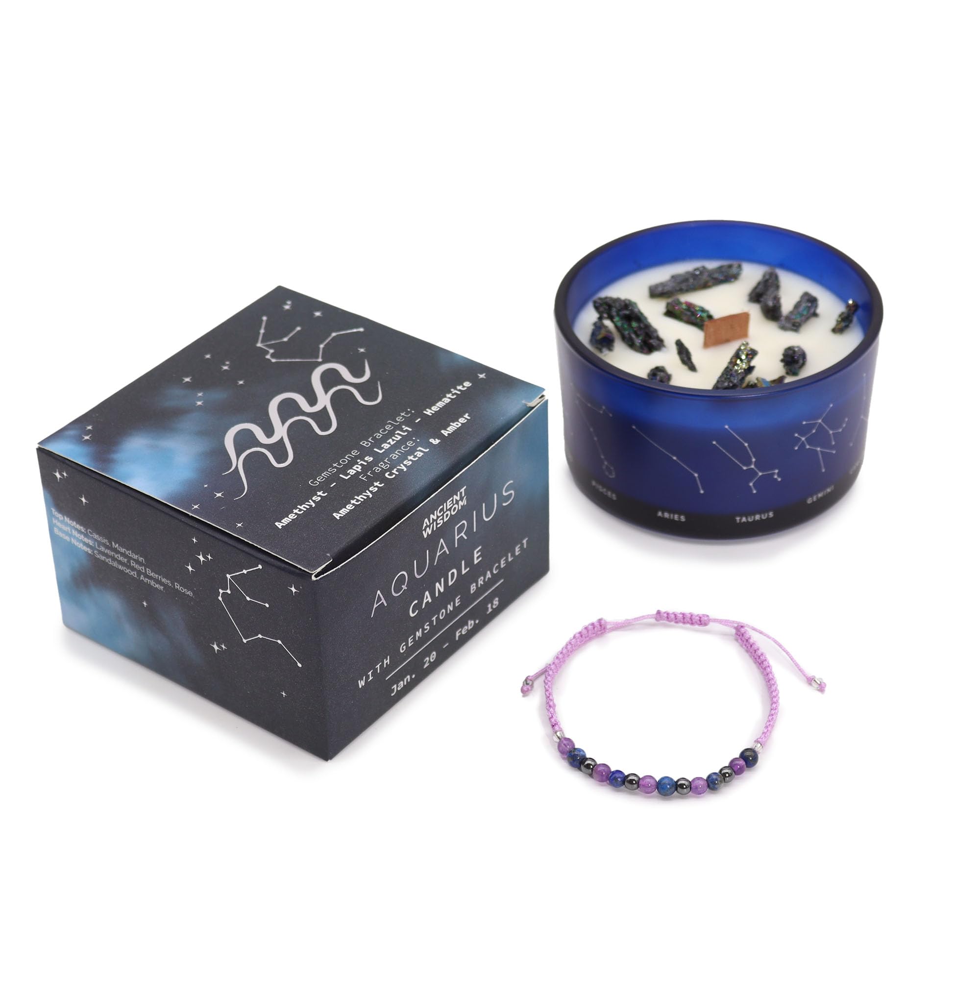Serenityy Zodiac Crystal Candle With Gemstone Bracelet For AquariusAmethyst And Amber Scent320G from B&Q