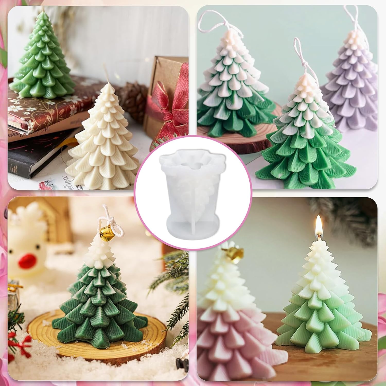 2 Pcs 3D Christmas Tree Silicone Candle Mold Soap Epoxy Resin Casting Wax DIY Craft Cake Chocolate Making Home Party Decoration Supplies (Style-B)