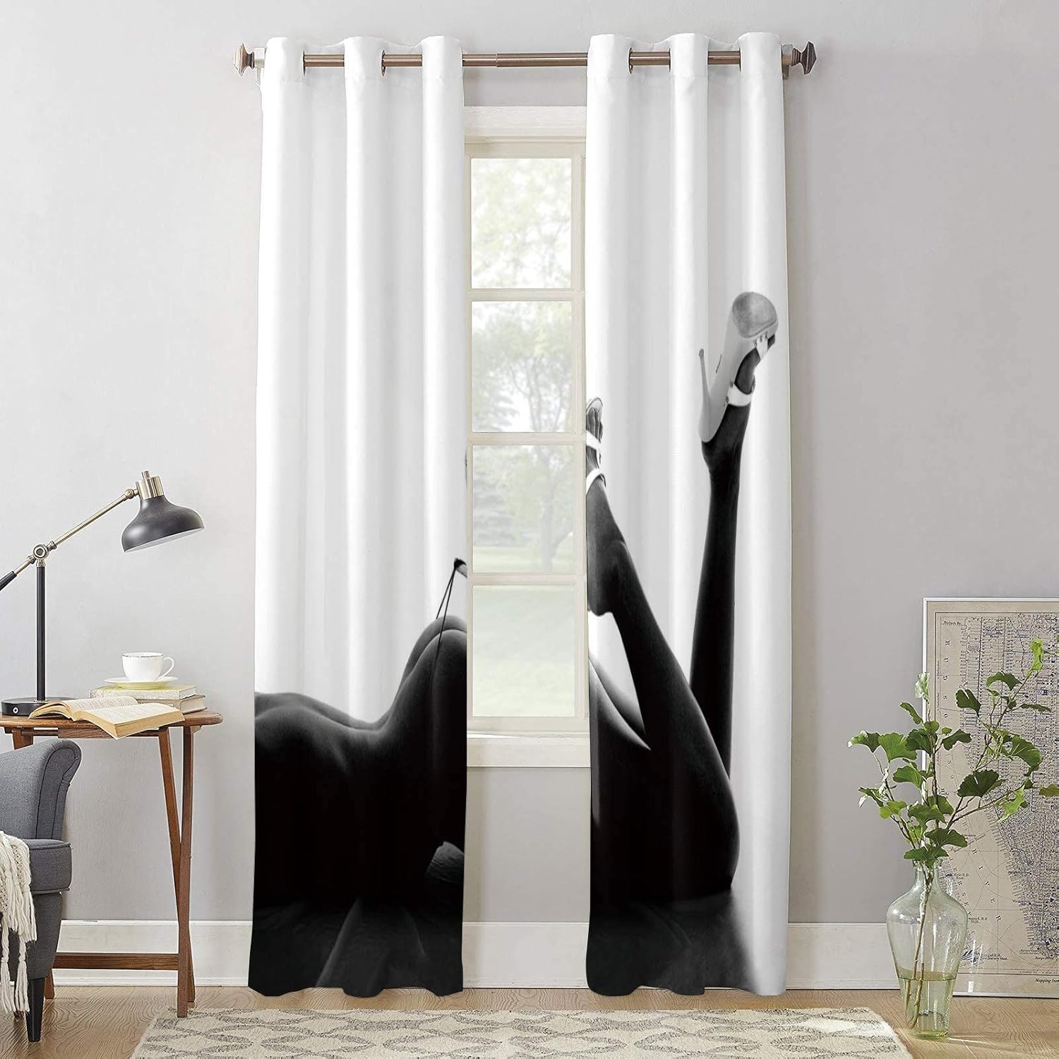 Retro Black White Sexy Women Blackout Curtains, Nude Art 3D Printed Drapes, Top Grommet Darkening Window Curtains Thermal Insulated Curtain for Bedroom and Kitchen (52" W x 63" L)