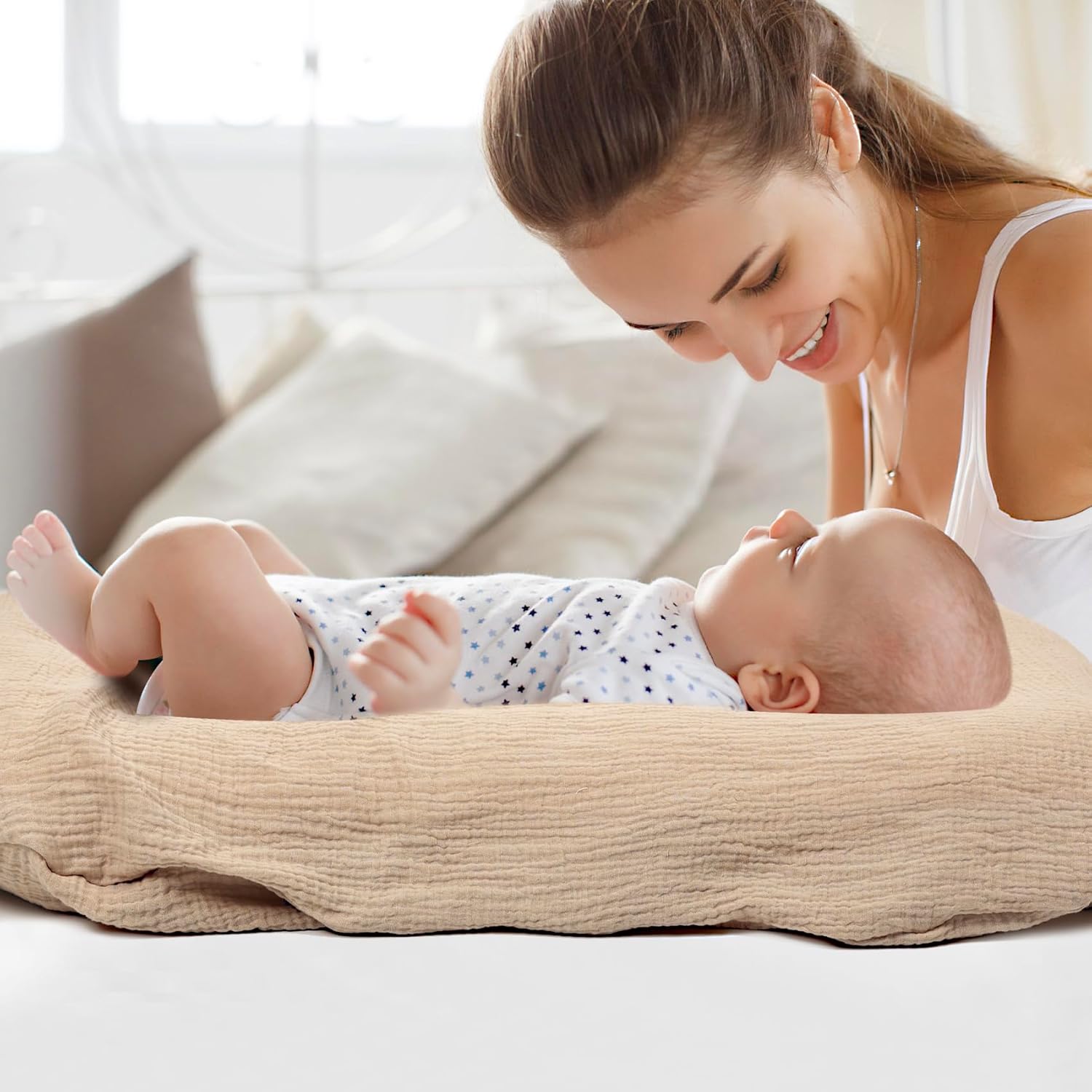 Infant Support Cushion - Baby Support Cushion for Newborn, 0-24 Months, Portable Tummy Time Mat for Home and Travel, Soft Cotton, Supervised Use, Baby Essentials Gift, Coffee(1 Cushion + 1 Cover)