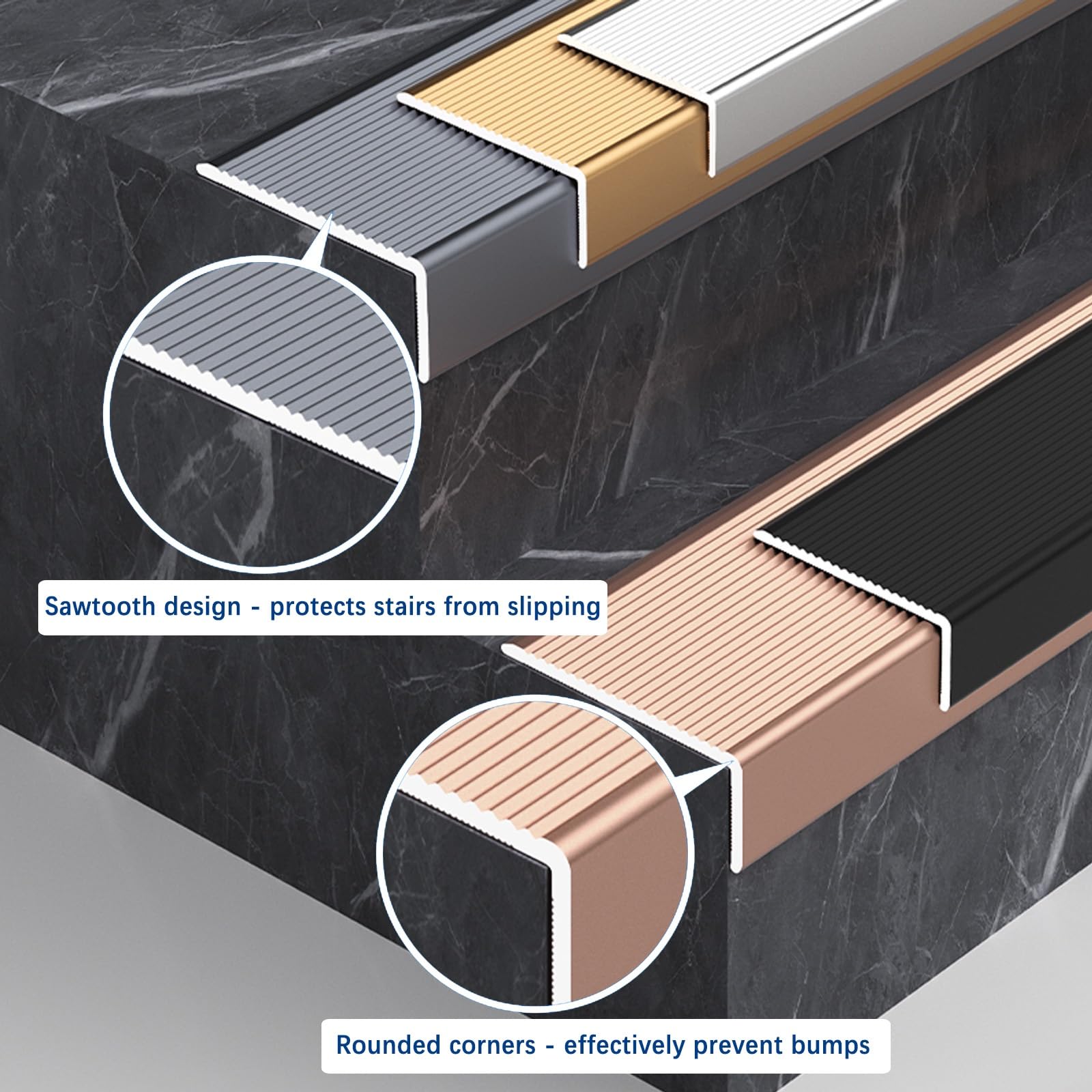 Perfil De Escalera En Aluminio Autoadhesivo, Perfil De Borde Longitud 90 Cm*3, Antideslizante De Borde Escalonado, Perfil De Protección Para Borde De Escalón, Ancho 3/4/5/7/10cm(Gold,100*30mm)