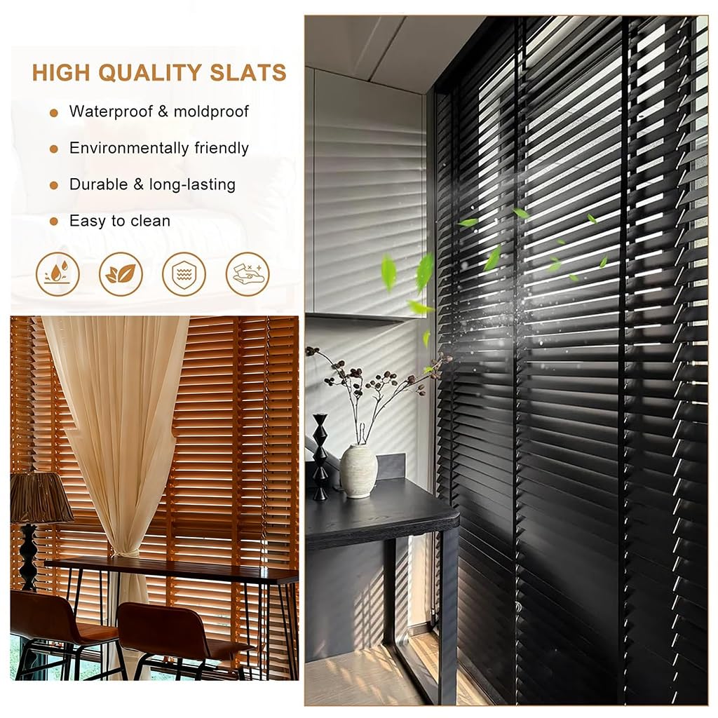 Tende Veneziana in Legno Lamelle 50 mm Veneziane Orizzontali Privacy Oscurante 60 70 80 100 110 125 130 140 150cm Tende Su Misura per Interno ed Esterno(Gray)