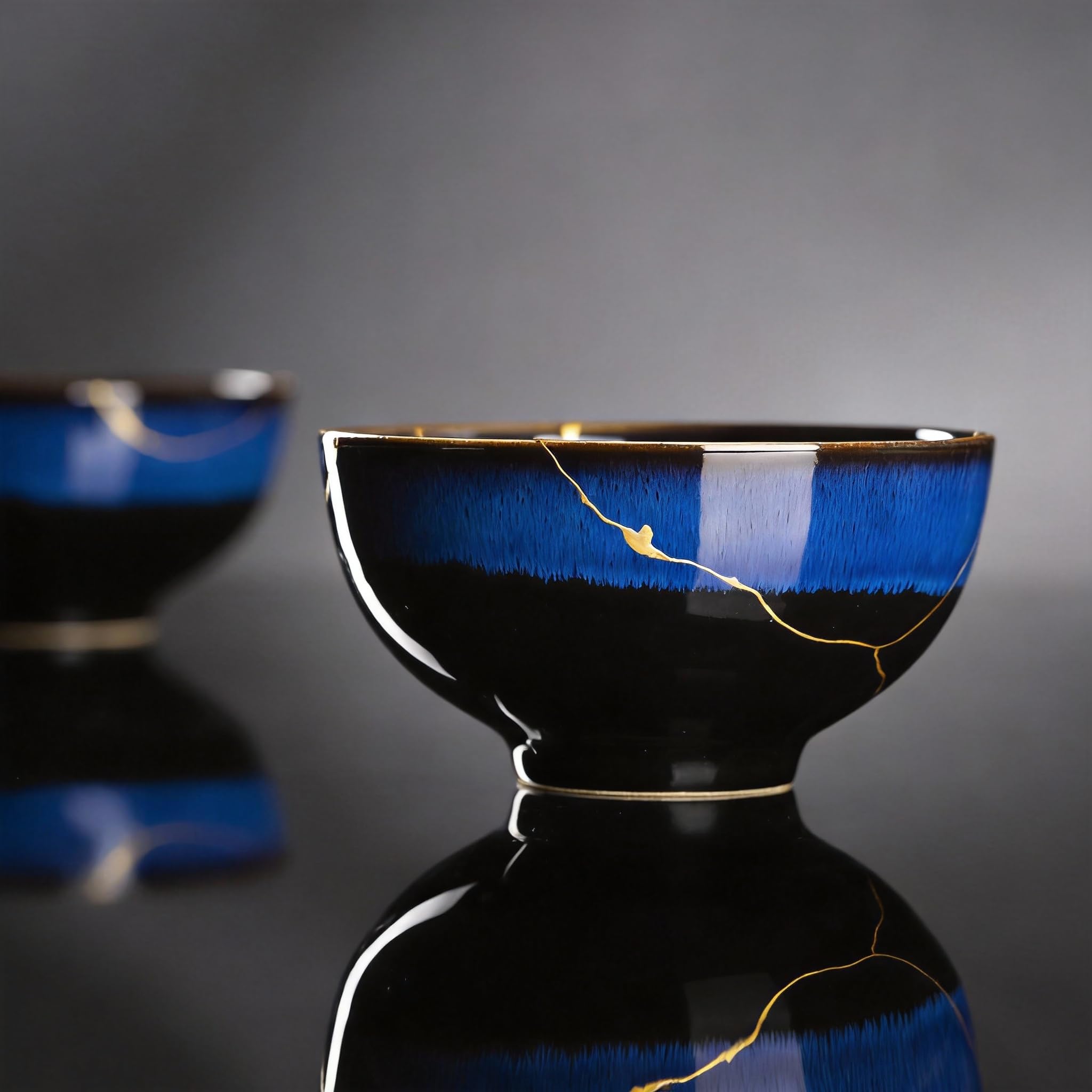 Photo 1 of KANELASURI Kintsugi Bowl with 24K Gold, Handmade Blue Ceramic