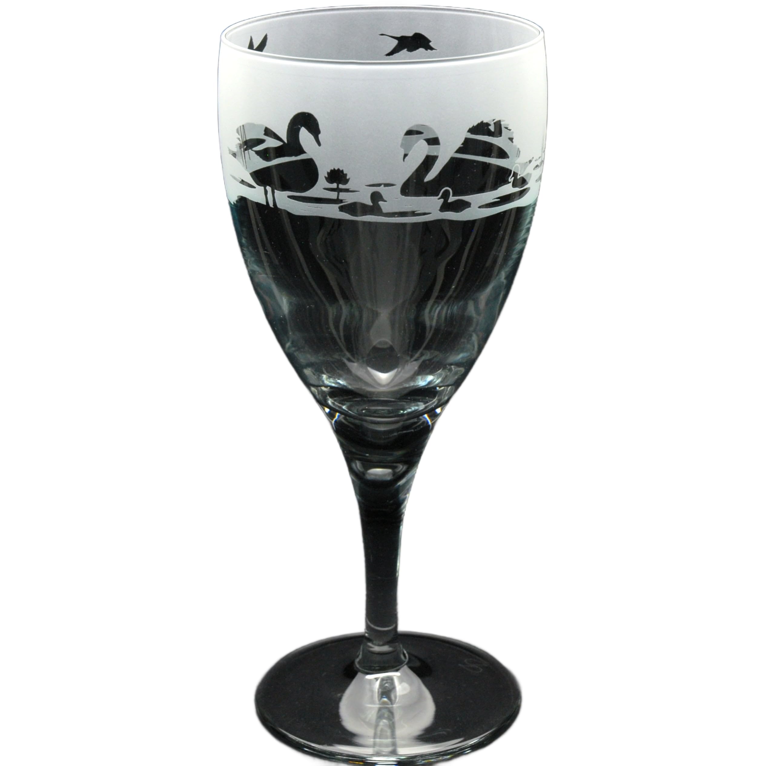 GLYPTIC Glass Art Swan Hand Etched/Engraved Crystal Wine Glass