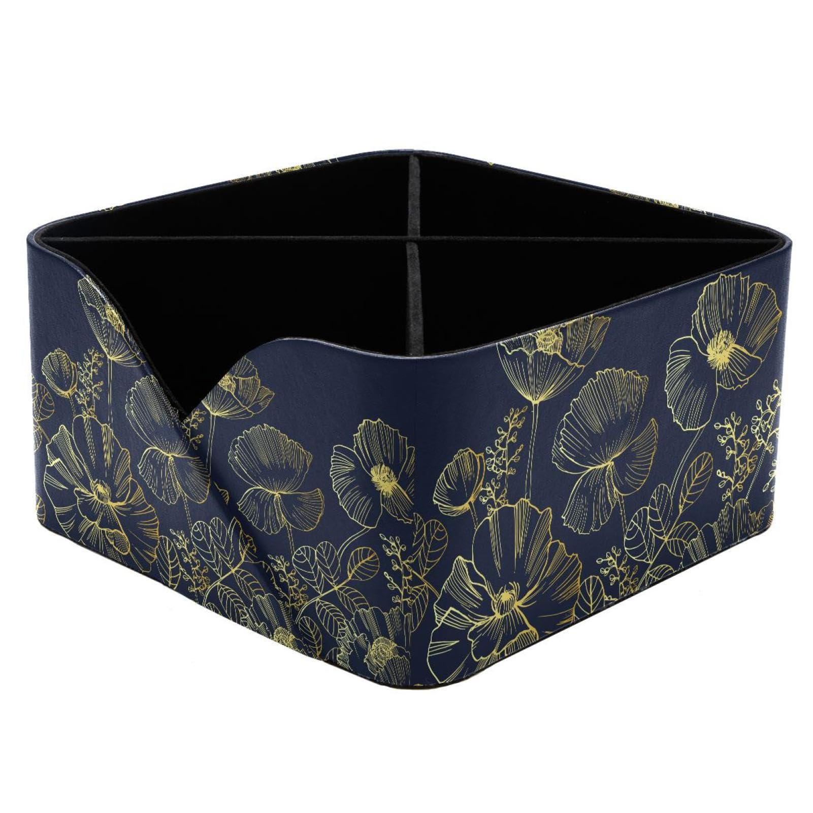 KengjuTesu Art Lotus Floral Painting Desktop Organizer Pen Holder, Rectangular Pencil Cup for Office, Study and Makeup Stations