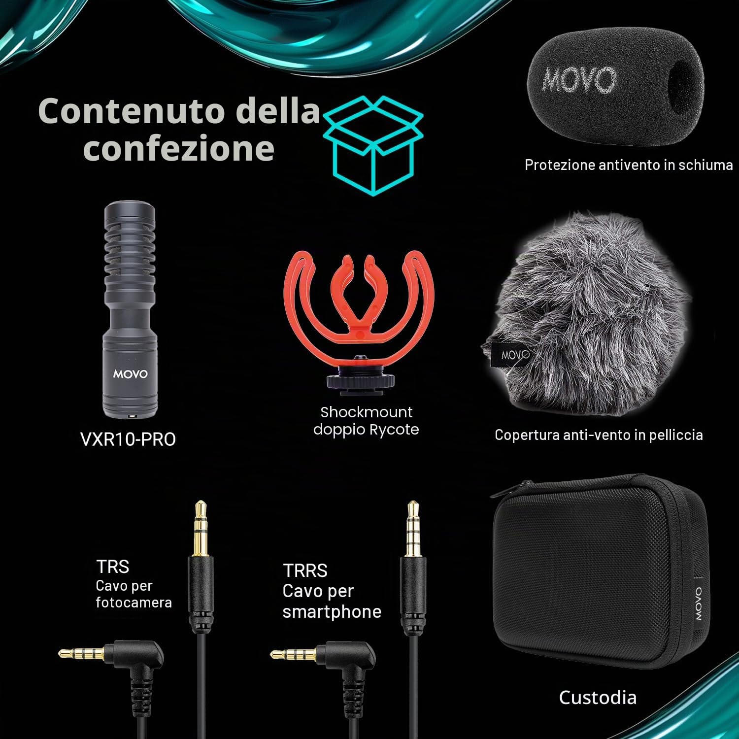 Movo VXR10-PRO VXR10-PRO Microfono Video Esterno per Fotocamera con Attacco Shock Rycote Lyre - Microfono Shotgun compatto e accessori compatibili con smartphone e fotocamere DSLR