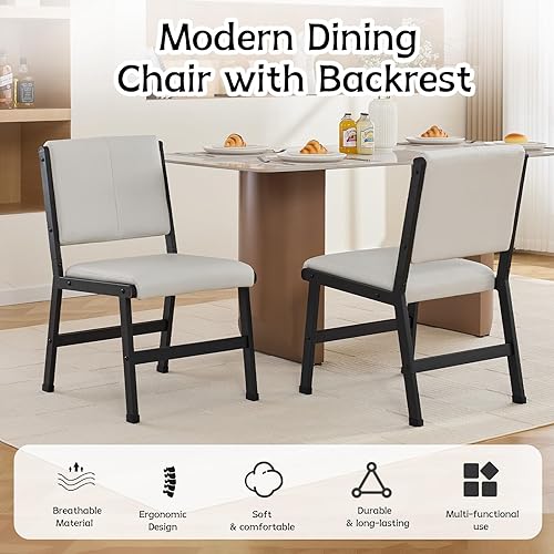 Miniatura 7 de Juego de sillas de comedor modernas, ergonómicas de tela transpirable y sillas con marco de metal con asiento acolchado suave y resistente, para