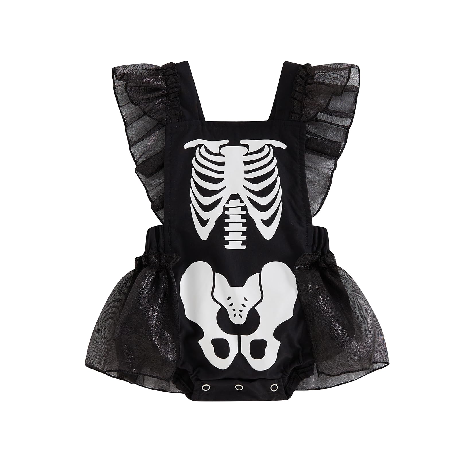 Muasaaluxi Infant Baby Girl Halloween Outfit Skeleton Romper Tutu Dress Backless Bodysuit One Piece Jumpsuit 0-18M (Black, 12-18 Months)