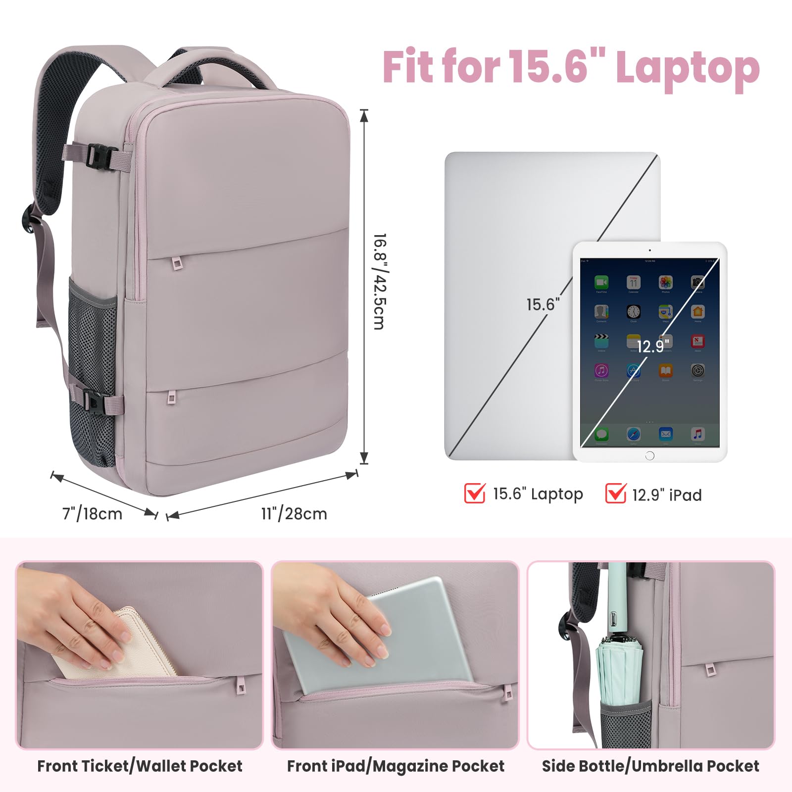 BAGAIL Travel Laptop Backpack, Carry on with USB Port, Luggage Bag for Holiday-Purple