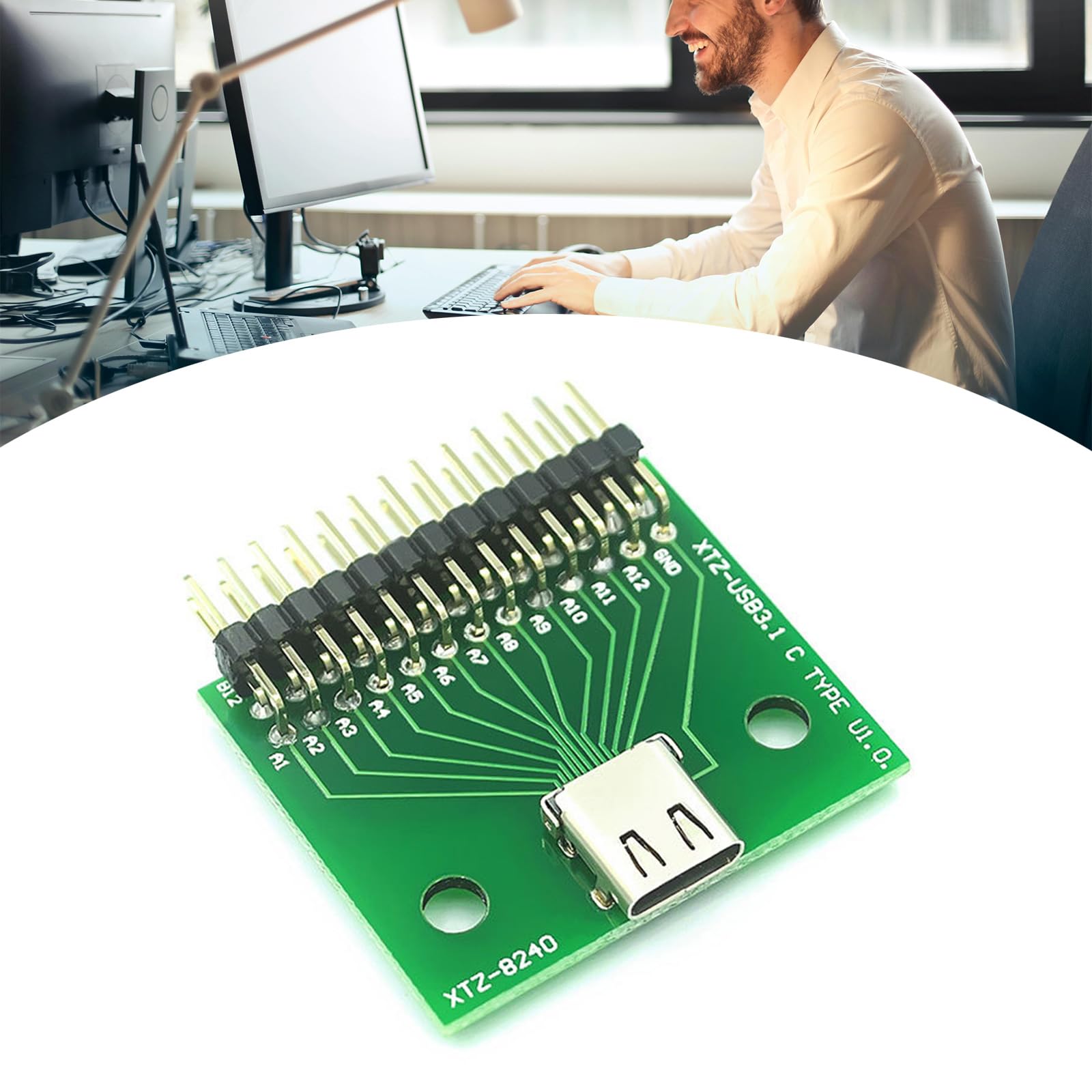 Jebyltd USB-C 3.1 Testplatine – 2x13 Pins Auf 2,54 Mm, Beidseitig, Vergoldet – Für Prototyping & Debugging Von USB-C Geräten