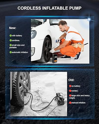 Miniatura 8 de Inflador de neumáticos, bomba de aire portátil para neumáticos de automóvil, 150 psi, potente compresor de aire eléctrico, mini compresor de aire