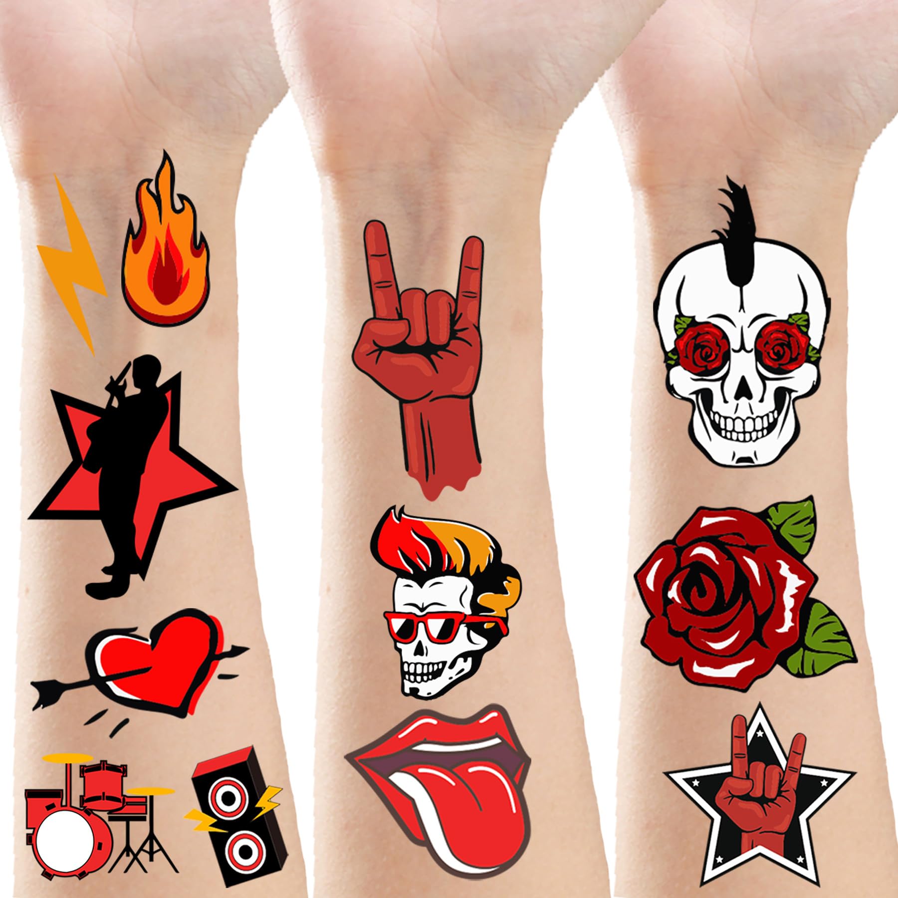 ATSMOICY 420 Pieces Rock and Roll Temporary Tattoos - 80s 90s Party Supplies Musician Guitar Rap Birthday Party Favors Decorations Tattoo