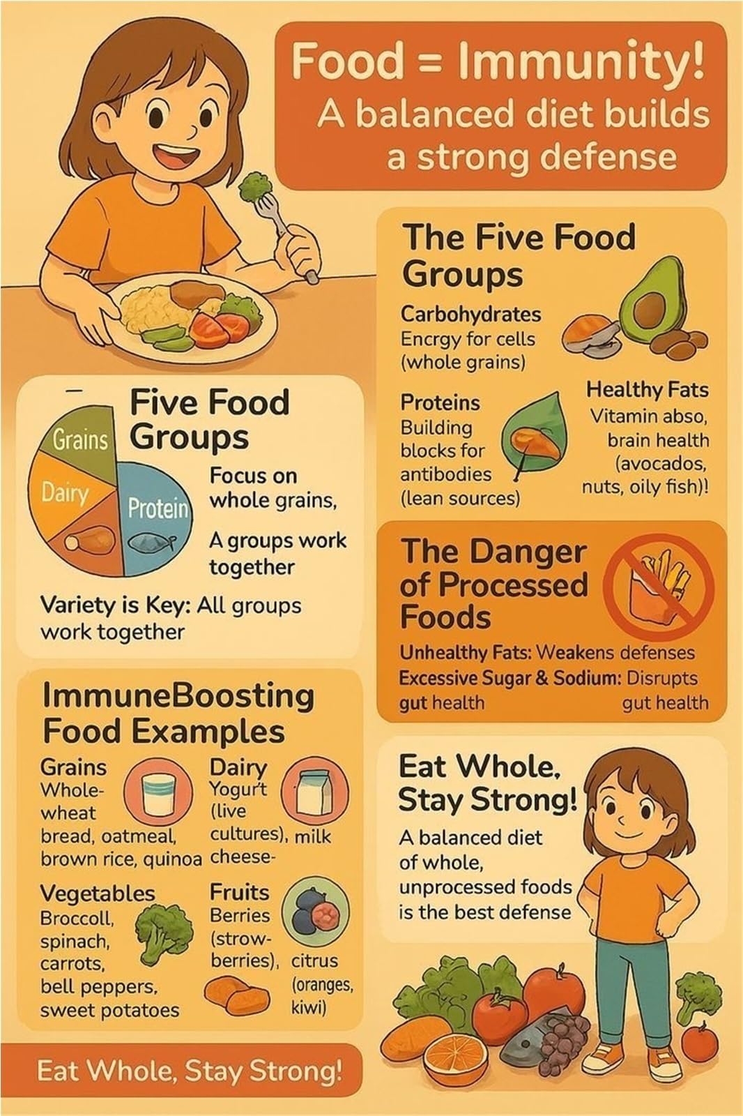 XTVVTODJXT Food for Immunity Wellness Chart Healthy Eating Wall-Art for Home and Kitchen(Unframed,12x18inch(30x45cm))