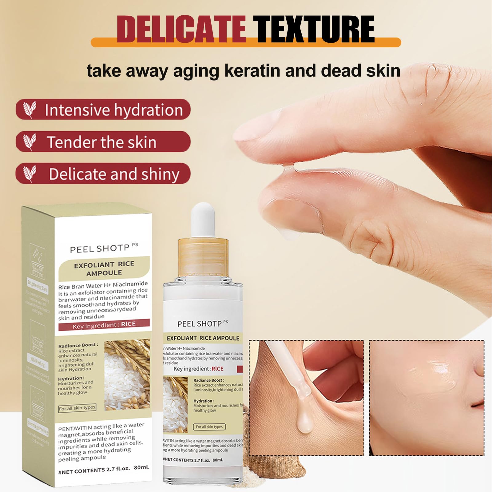 Rice Exfoliating Gel, Peel Shot Glow Rice Exfoliating Ampoule, Deep Cleansing Face Scrub to Remove Dead Skin Cells - Image 2