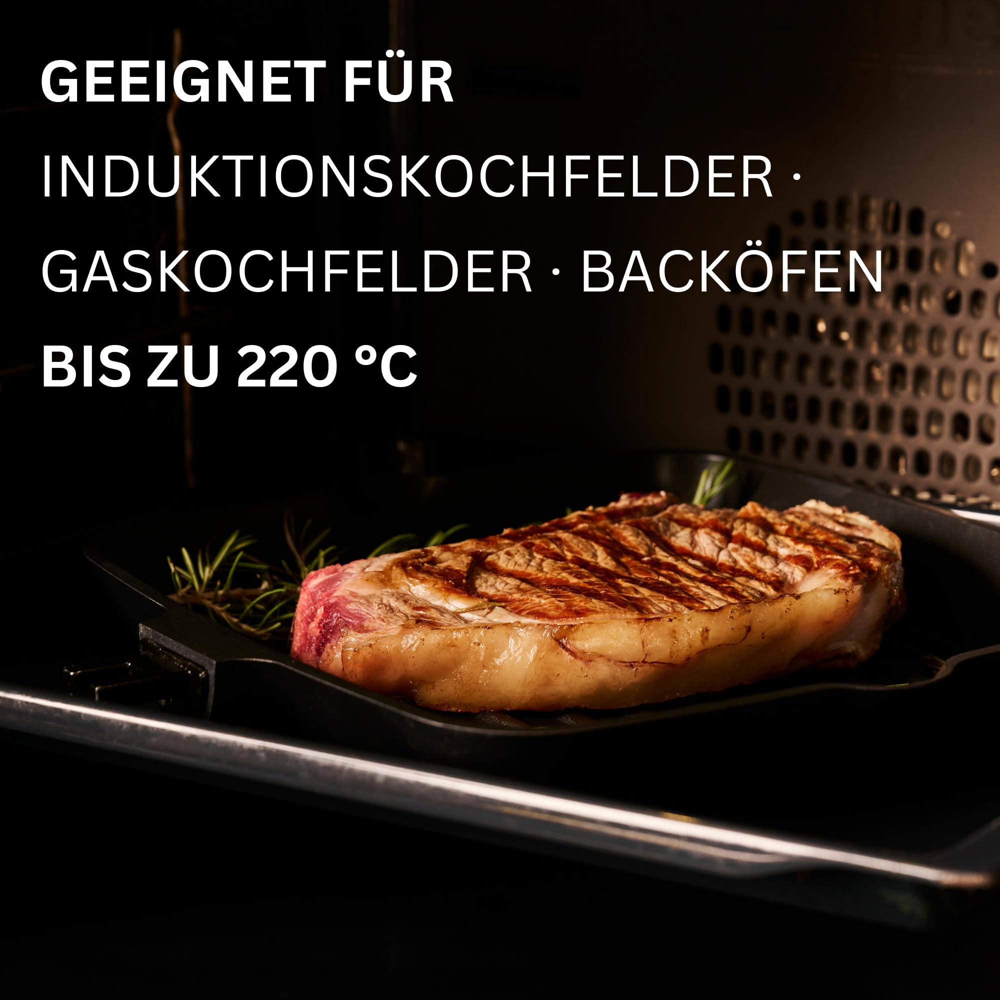 Stone&Stone Grillpfanne Induktion 28 cm Quadratisch Antihaft mit Abnehmbarem Griff, Deutsche Keramikbeschichtung, Vollstahlboden, Für Gas und Backofen, PFAS-, PFOA- und PTFE-frei