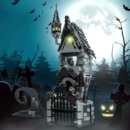 Miniatura 3 de Kit de construcción de casa de mansión embrujada de Halloween, juego de bloques de construcción con iluminación brillante, para fanáticos y niños