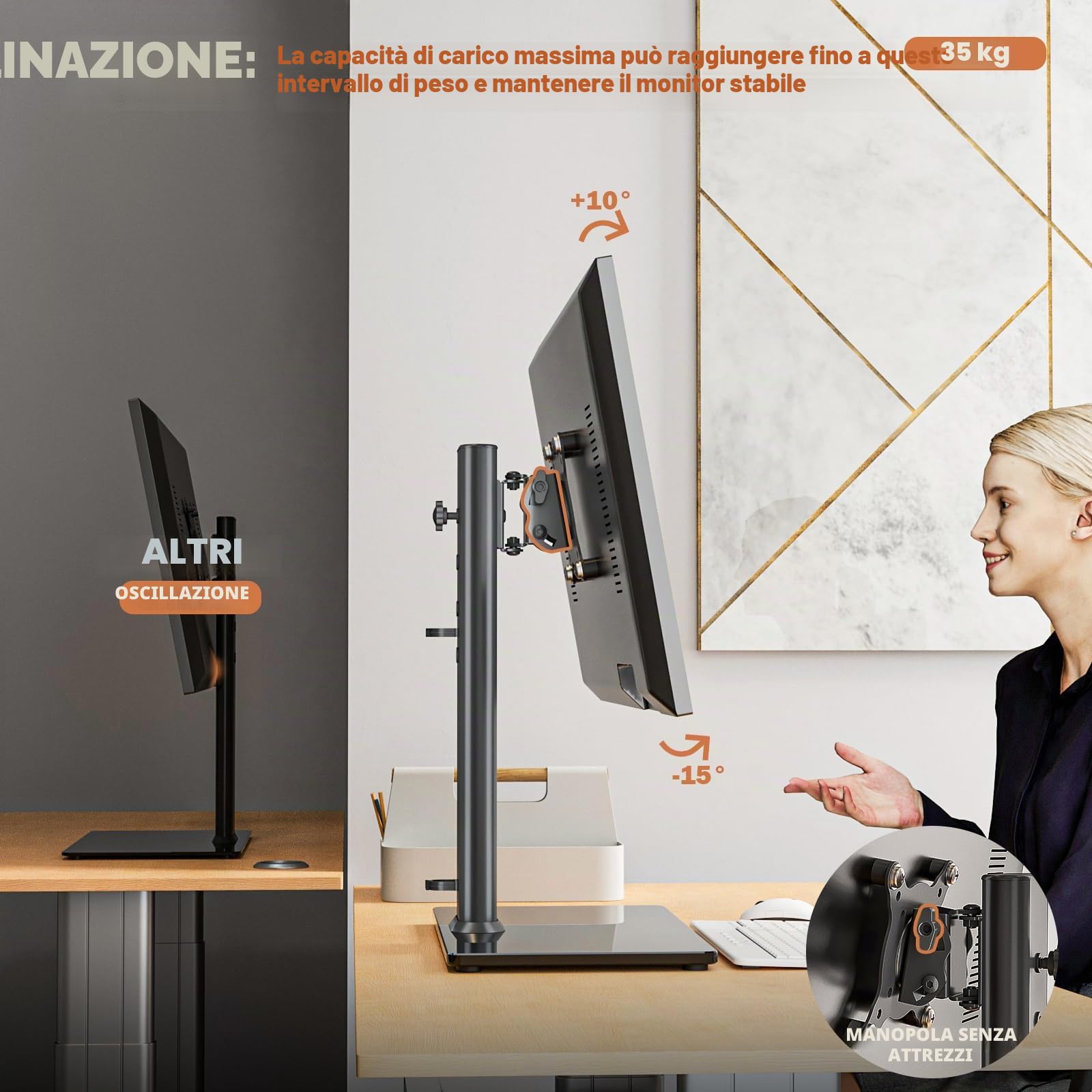 Hemudu Supporto TV da Tavolo, Supporto Monitor Scrivania per Schermi da 13-32 Pollici, Piedistallo TV con Altezza Regolabile/Rotazione/Inclinazione, VESA max 100x100 mm, Fino a 35 kg, Nero HT05B-001P