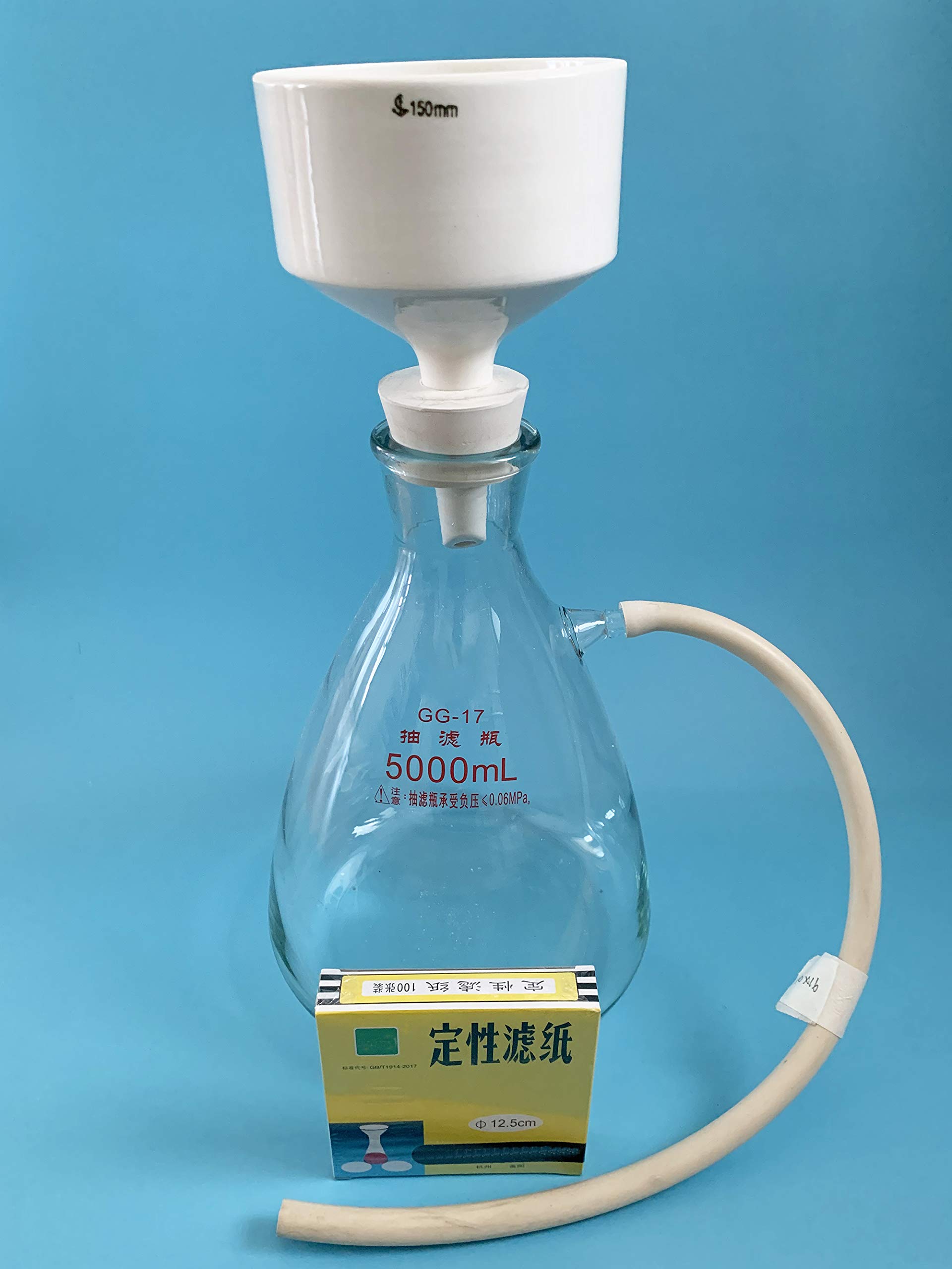 5000-ml-Saugfiltrationsset mit 150-mm-Buchner-Trichter aus Porzellan – dickwandiger Glaskolben, Gummistopfen, Gummischlauch