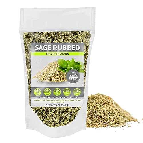 Yerbero - Hoja de salvia prémium frotada 5 oz (142 g) Salvia triturada - frotada Hoja 100% pura, sin rellenos, sin aditivos, sin OMG, hojas secas