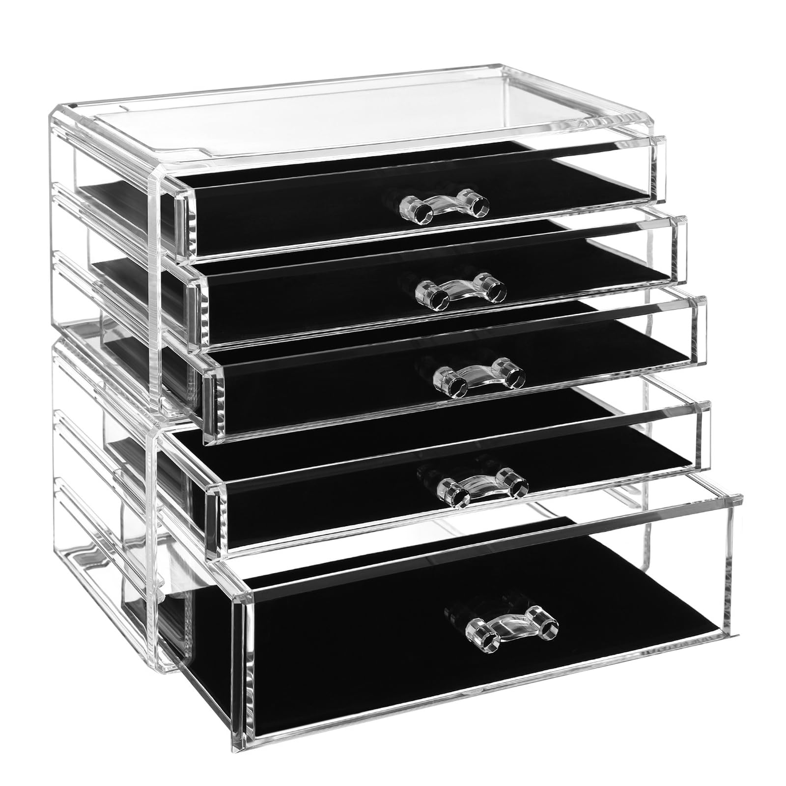 SONGMICS Make-up Organizer, 2 stapelbare Aufbewahrungsboxen, 5 Schubladen