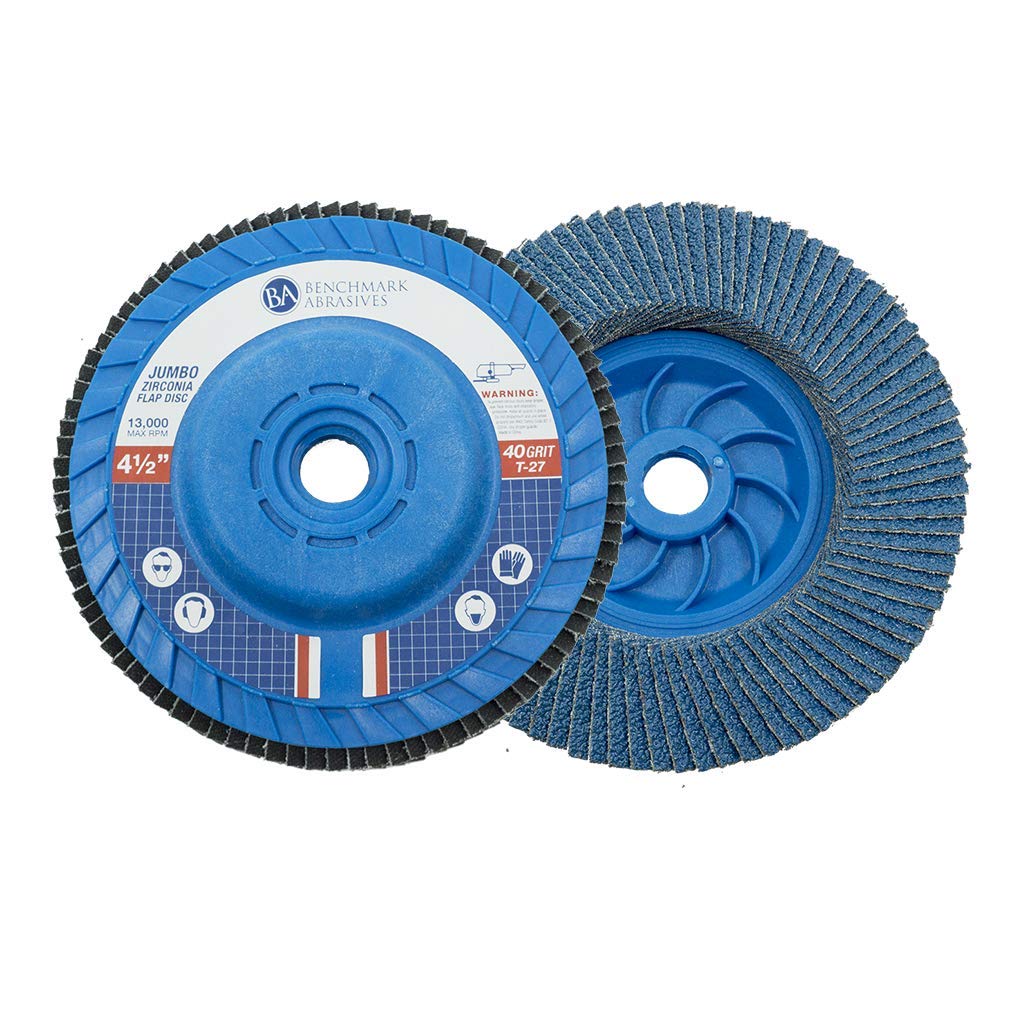 Benchmark Abrasives 4.5" x 5/8"-11 Premium High Density Trimmable Zirconia Type 27 Flap Discs 4 1/2 for Angle Grinder, Sanding Discs, Finishing - Grinding Wheels 4 1/2 inch - (5 Pack) 40 Grit